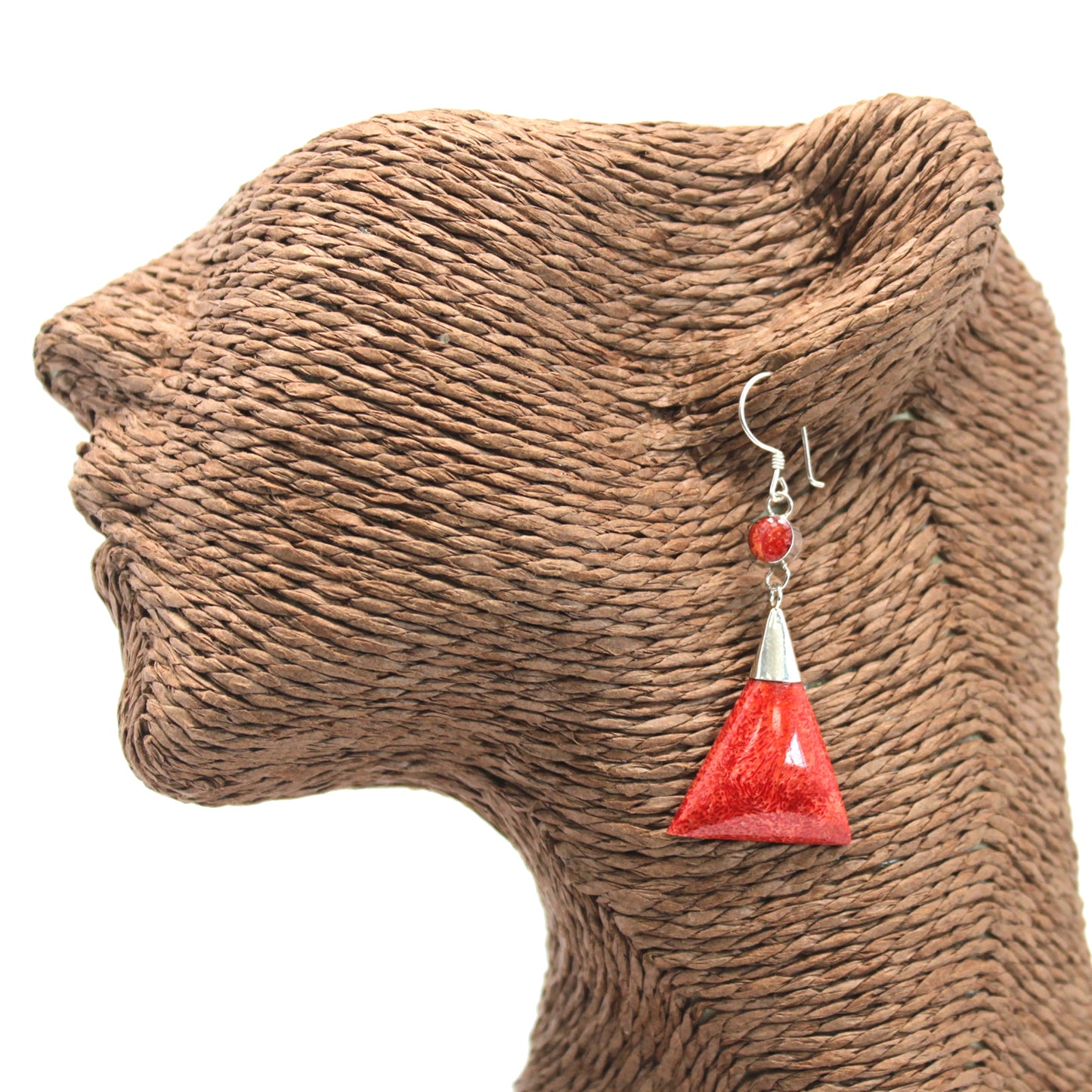 Coral style 925 sterling silver pendant - double triangular drop