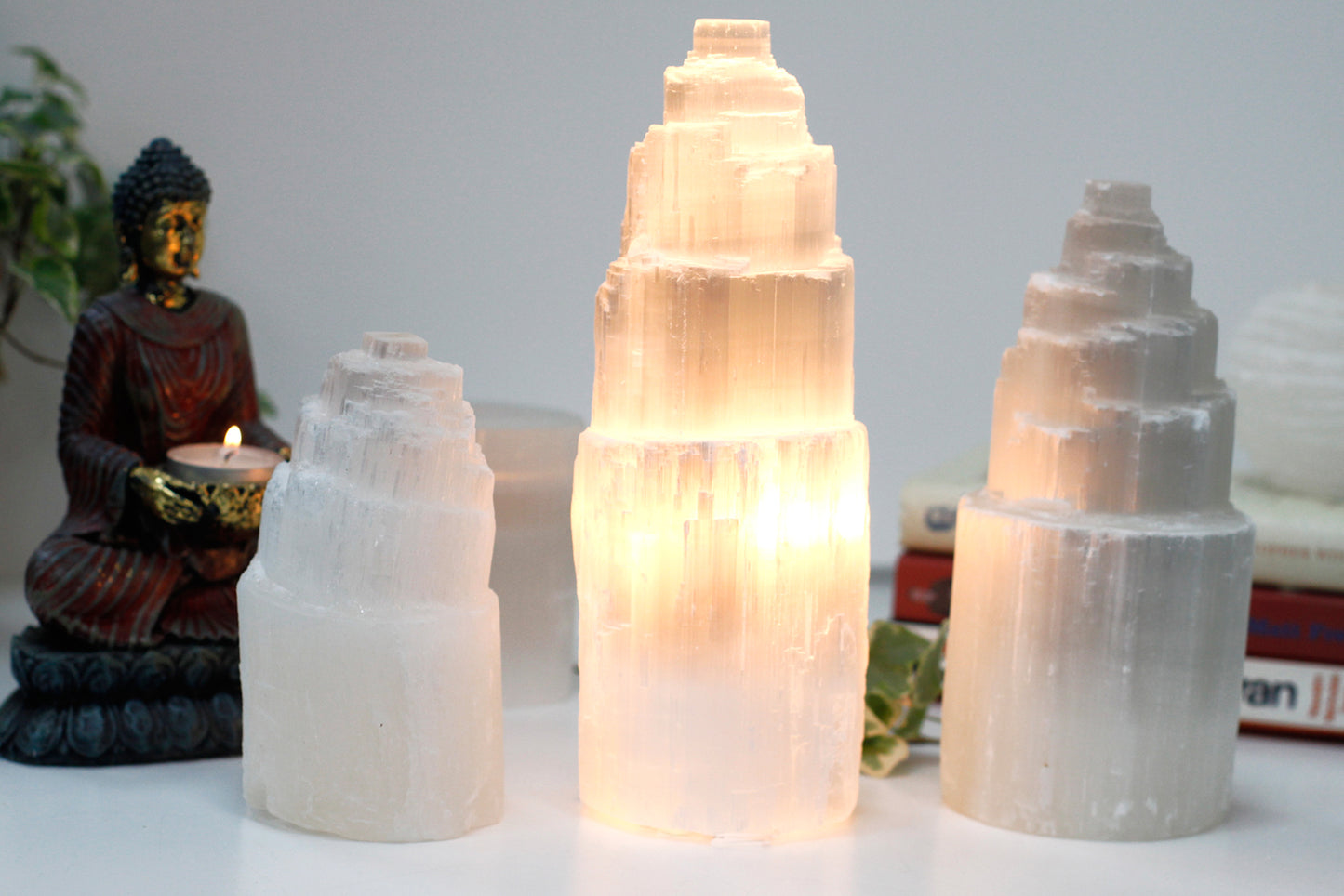 Natural Selenite Tower Lamp - 25cm