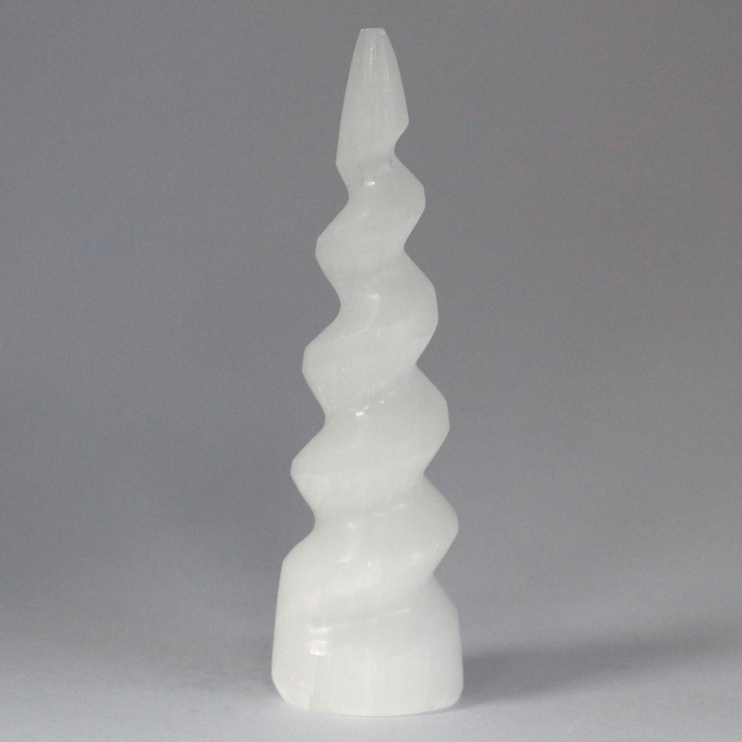 Selenite Spiral Unicorn Leather Tower - 15 cm