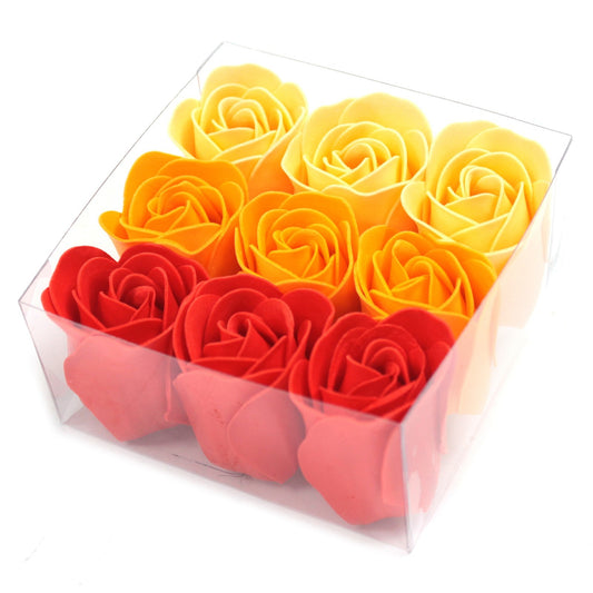 Set of 9 Jabón flowers - melocotón roses