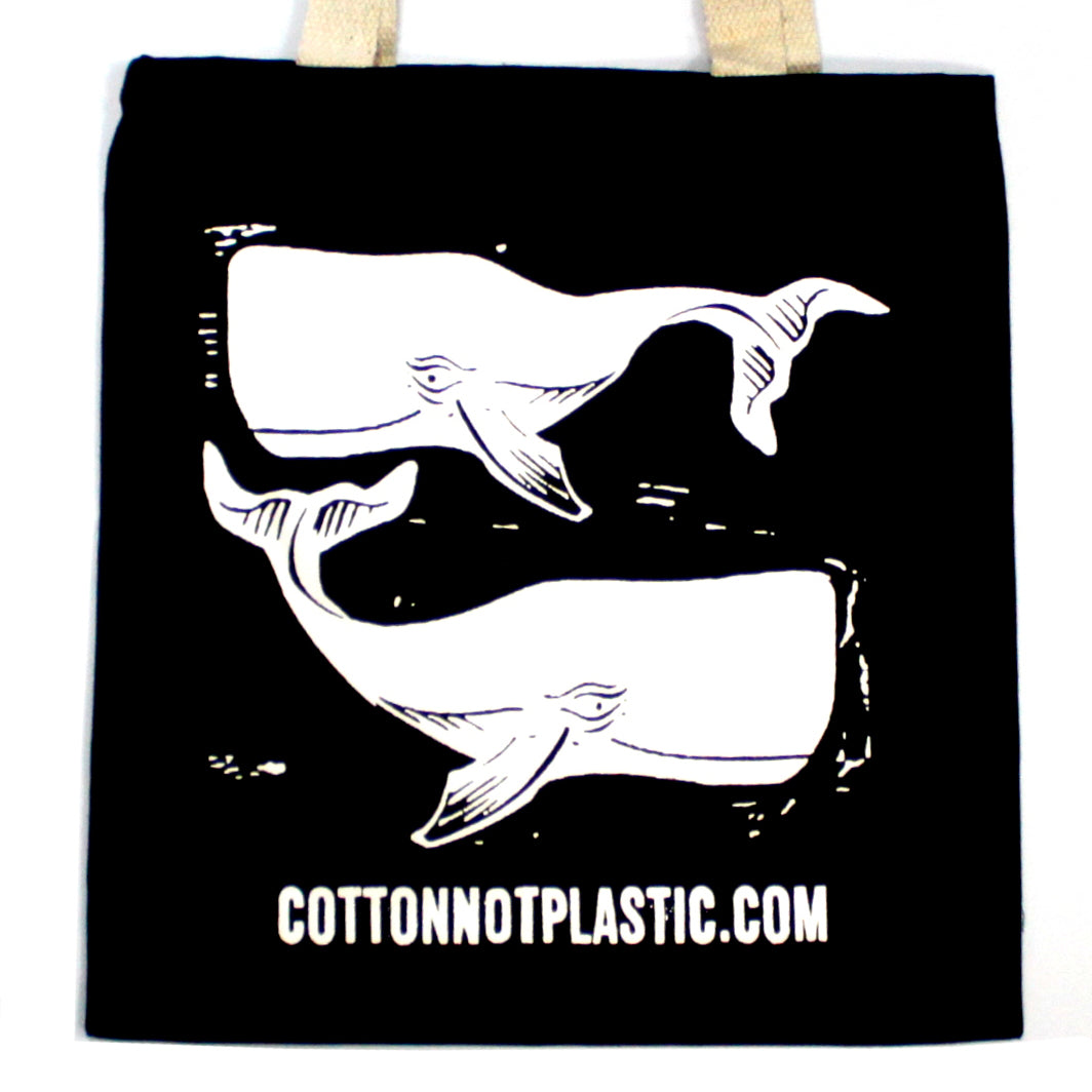 Lrg Black 8oz cotton bag 38x42cm - BALLENAS - WHITE