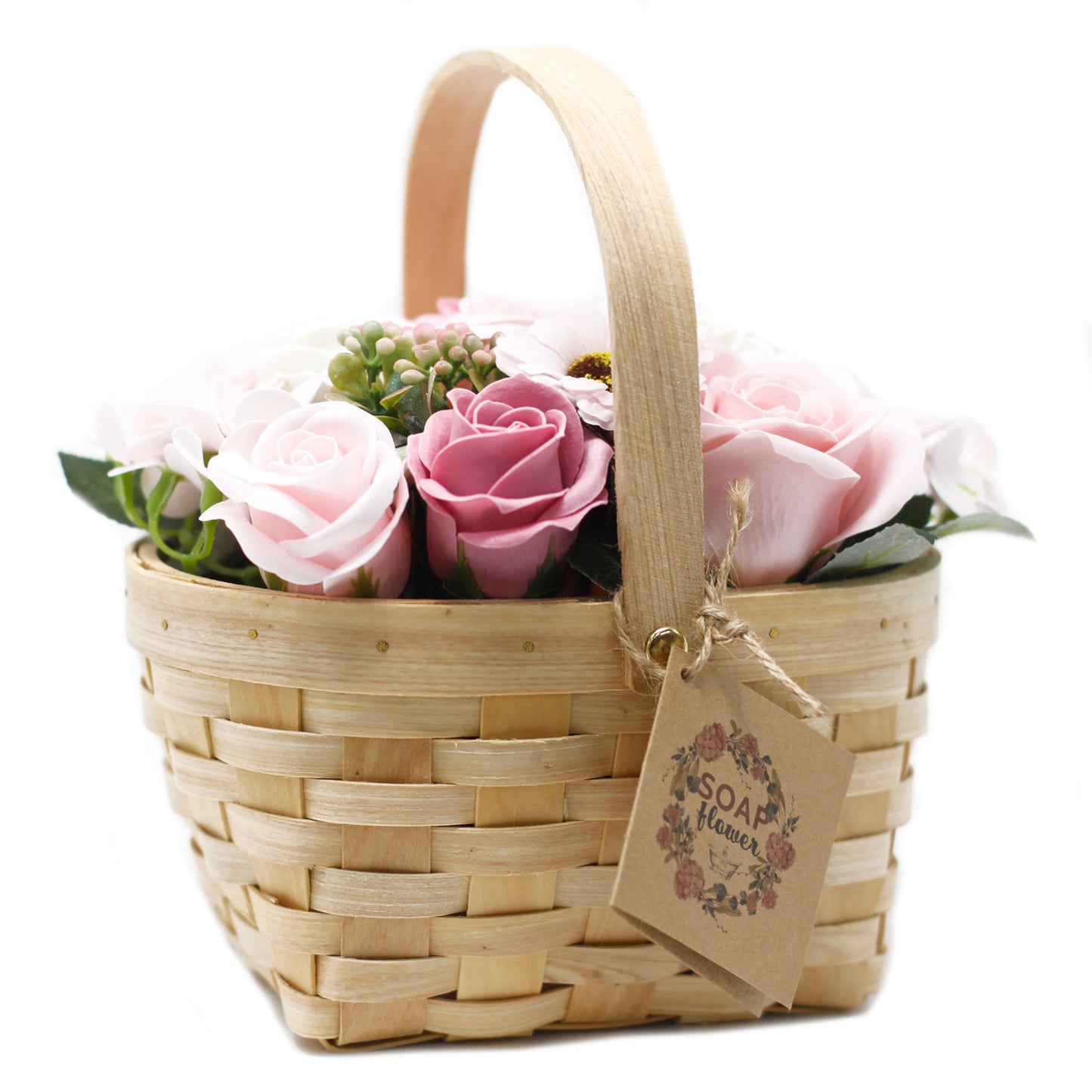 Branche en panier mimbre - grand rose