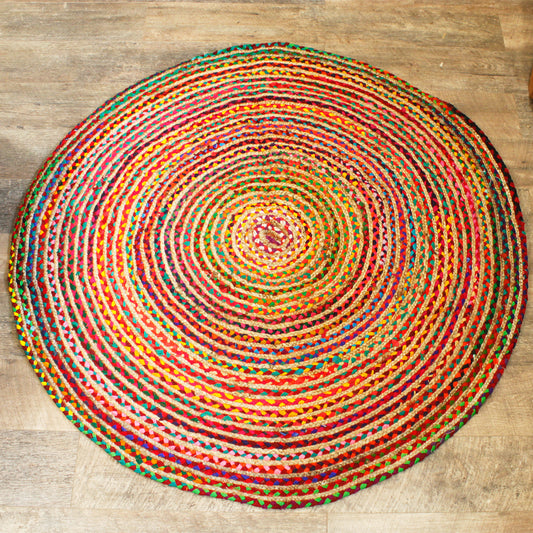 Round Yute and Recycled Cotton Carpet - 150 cm