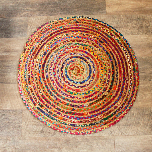 Round Yute and Recycled Cotton Carpet - 90 cm