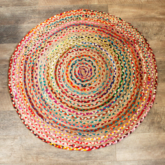 Tapis rond en jute et coton recyclé - 120 cm