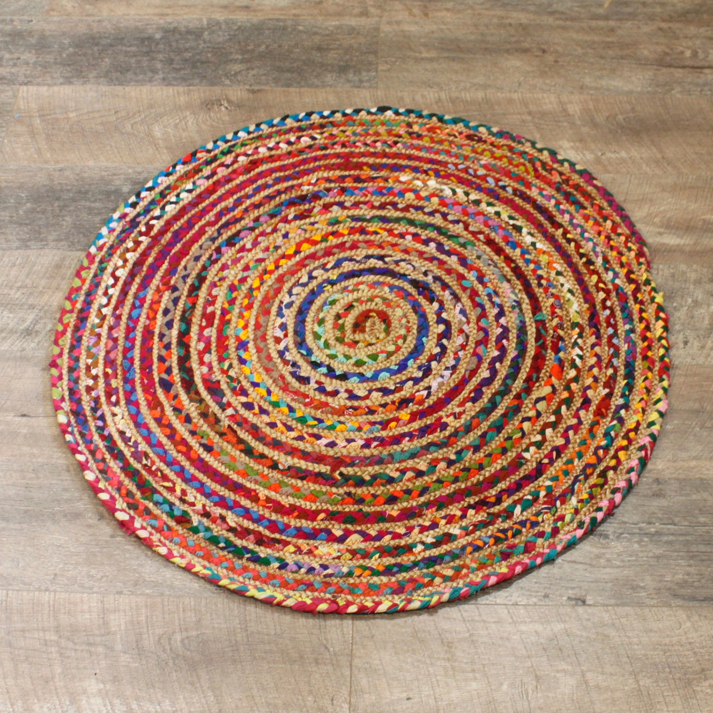 Round Yute and Recycled Cotton Carpet - 90 cm