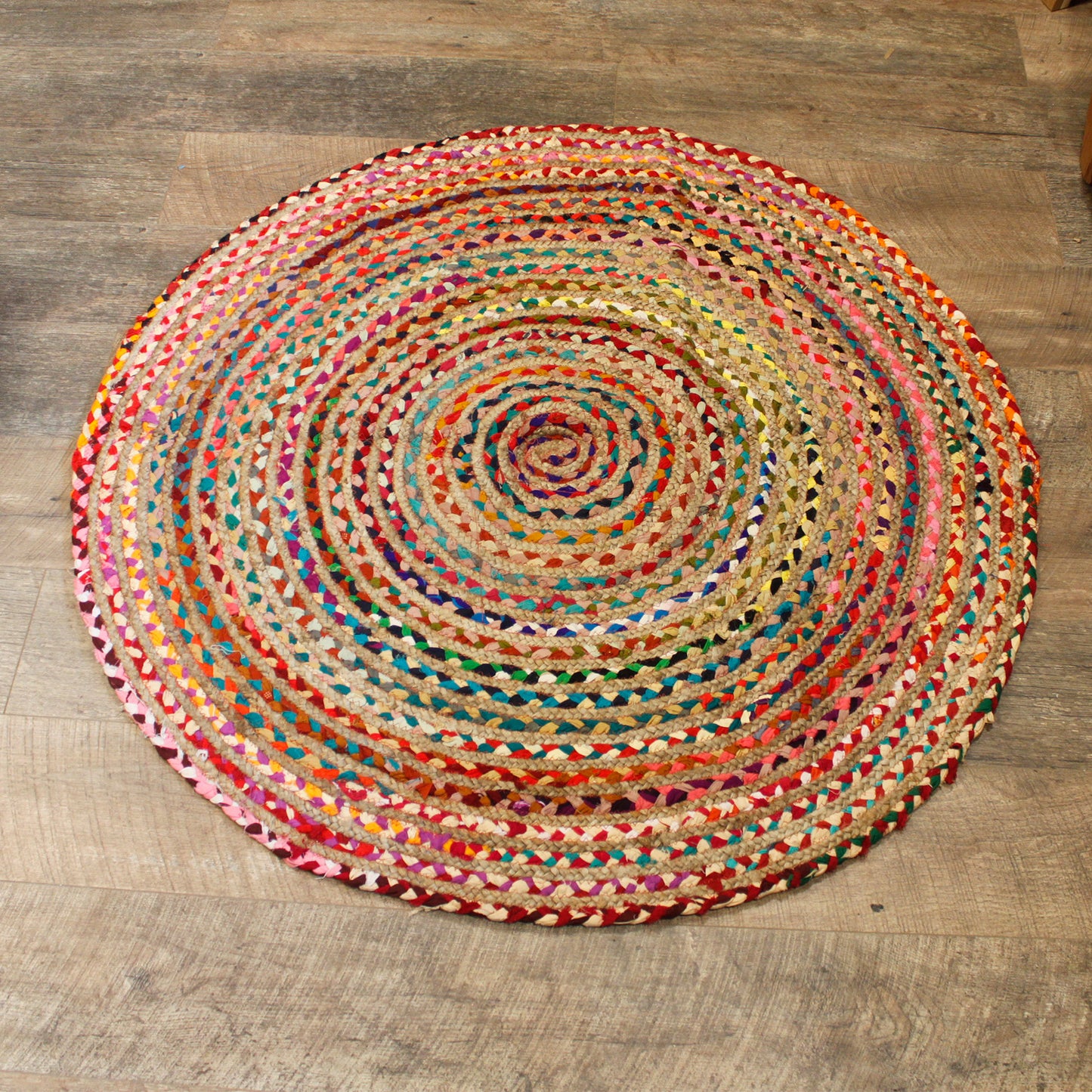 Round Yute and Recycled Cotton Carpet - 120 cm