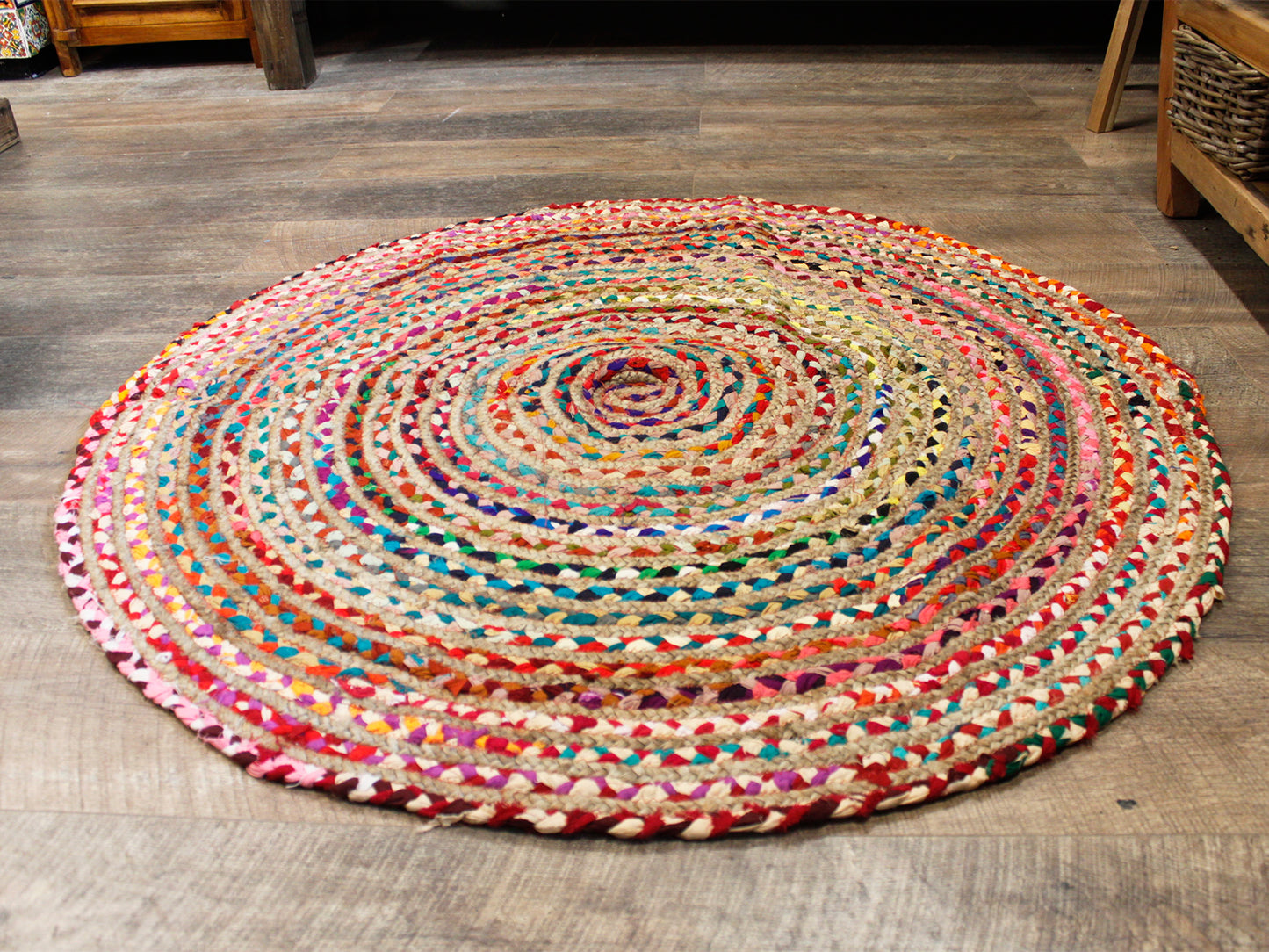 Tapis rond en jute et coton recyclé - 120 cm