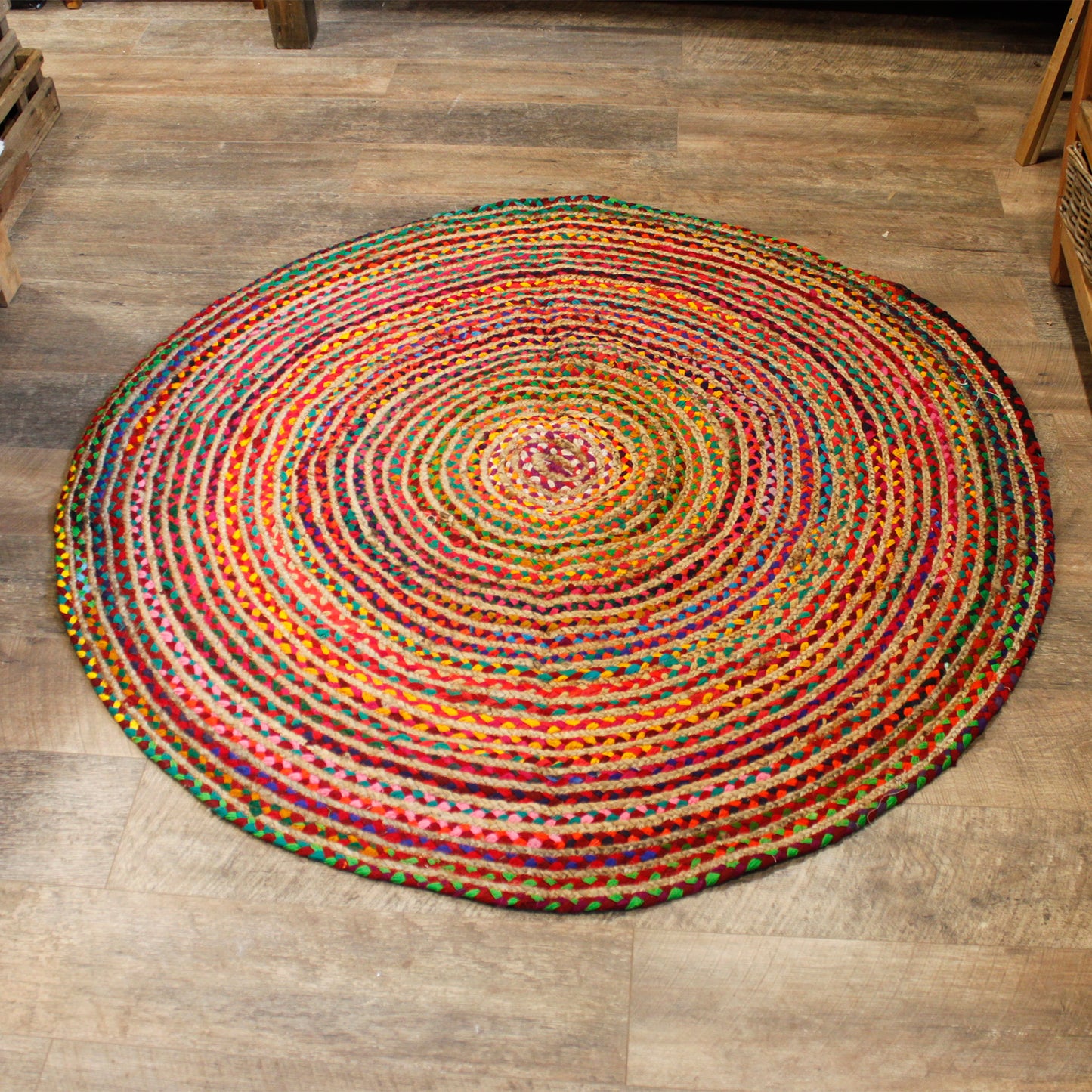 Round Yute and Recycled Cotton Carpet - 150 cm