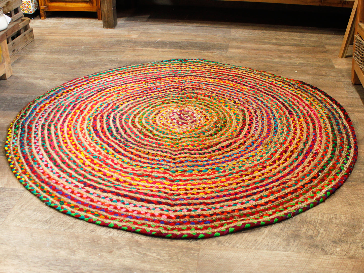 Tapis rond en jute et coton recyclé - 150 cm