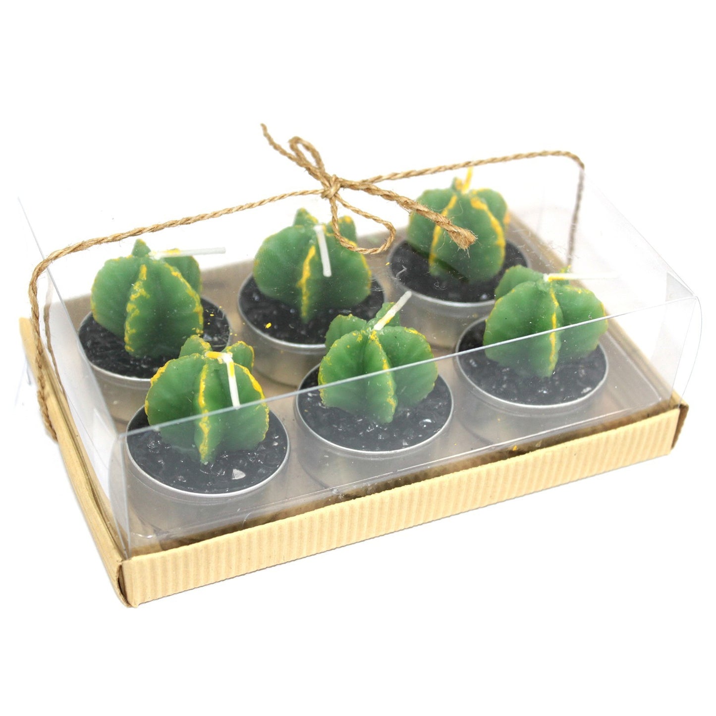 Jeu de 6 bougies chauffe-plat Moines Cactus en coffret cadeau