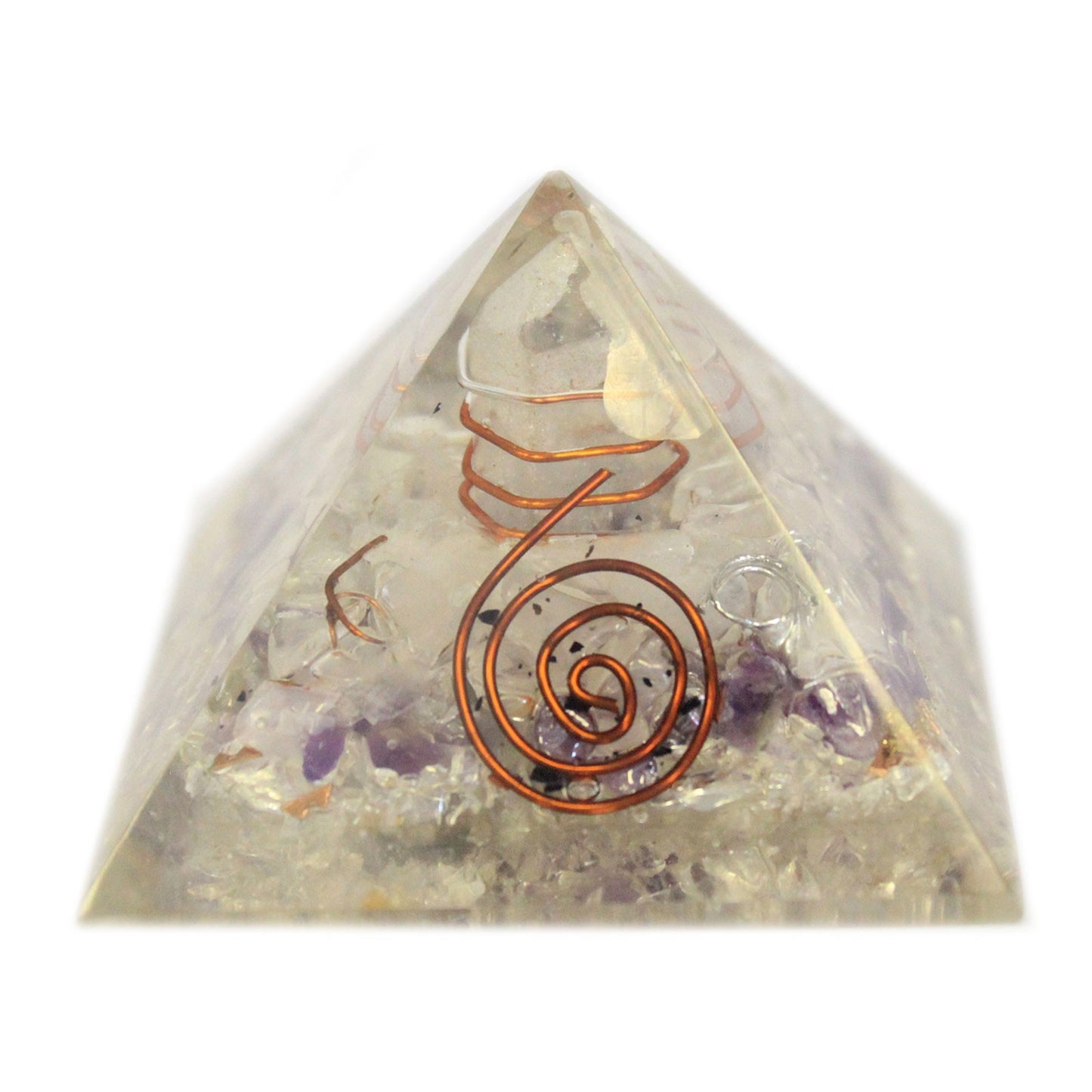 méd. Pyramide Orgonite 55mm Gemchips et Cuivre