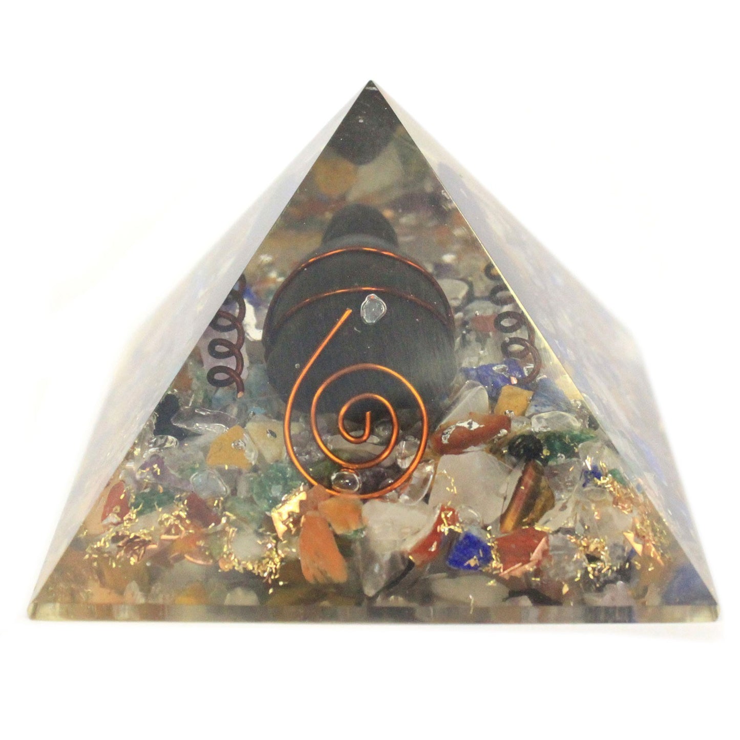 Org Orgonite Pyramide 60 mm Gemchips, Cuivre, Tortuga