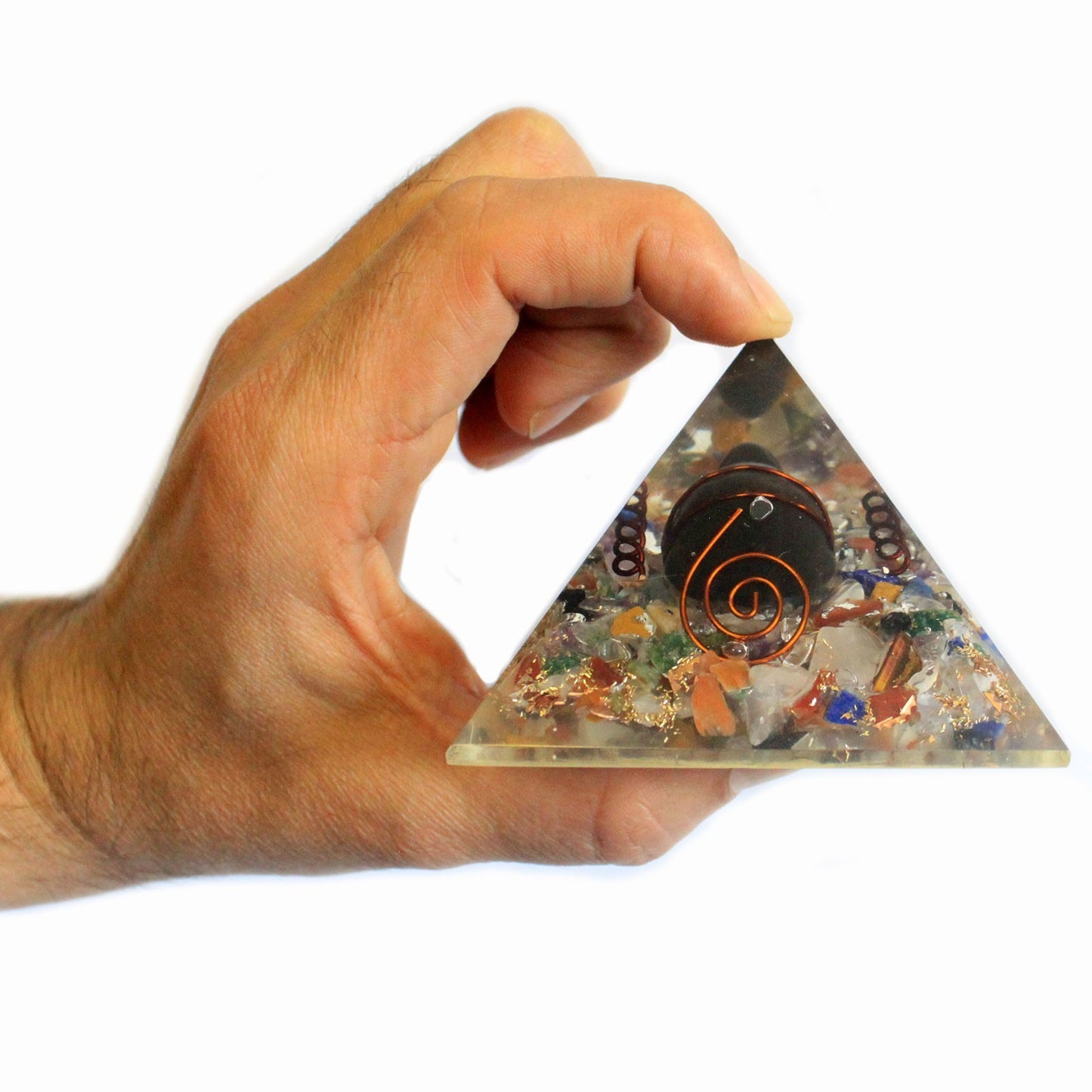 Org Orgonite Pyramid 60mm Gemchips, Copper, Tortuga