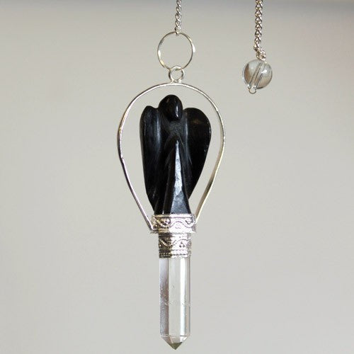 Angel pendulum with black agate ring