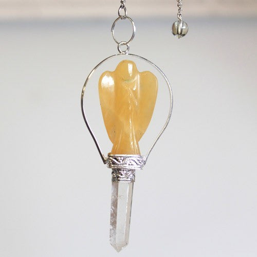 Pendule ange avec bague diamant jaune