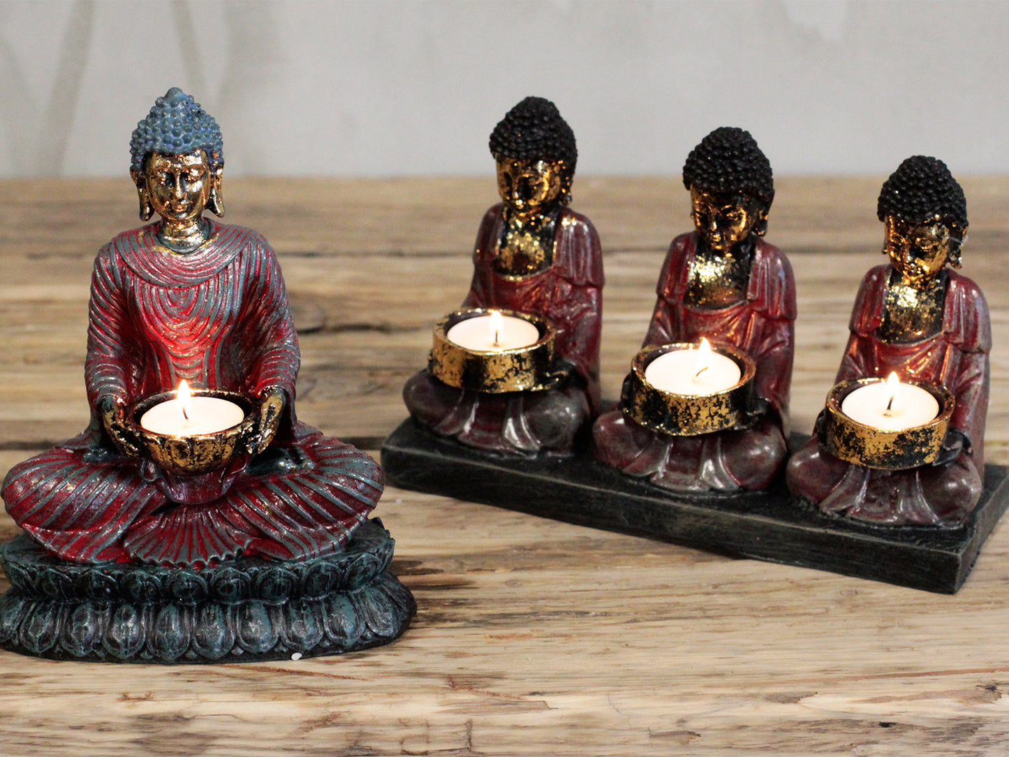 Antique Buddha - candle holder of three devotees