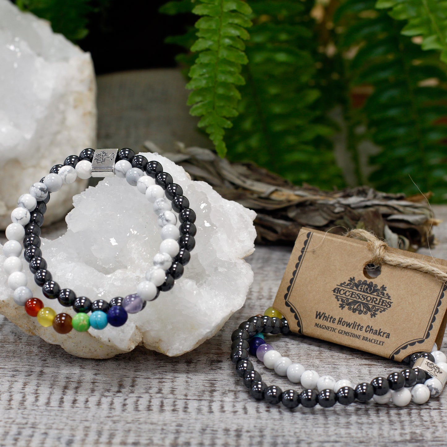 Magnetic Precious Stone Bracelet - Chakra Howlita White