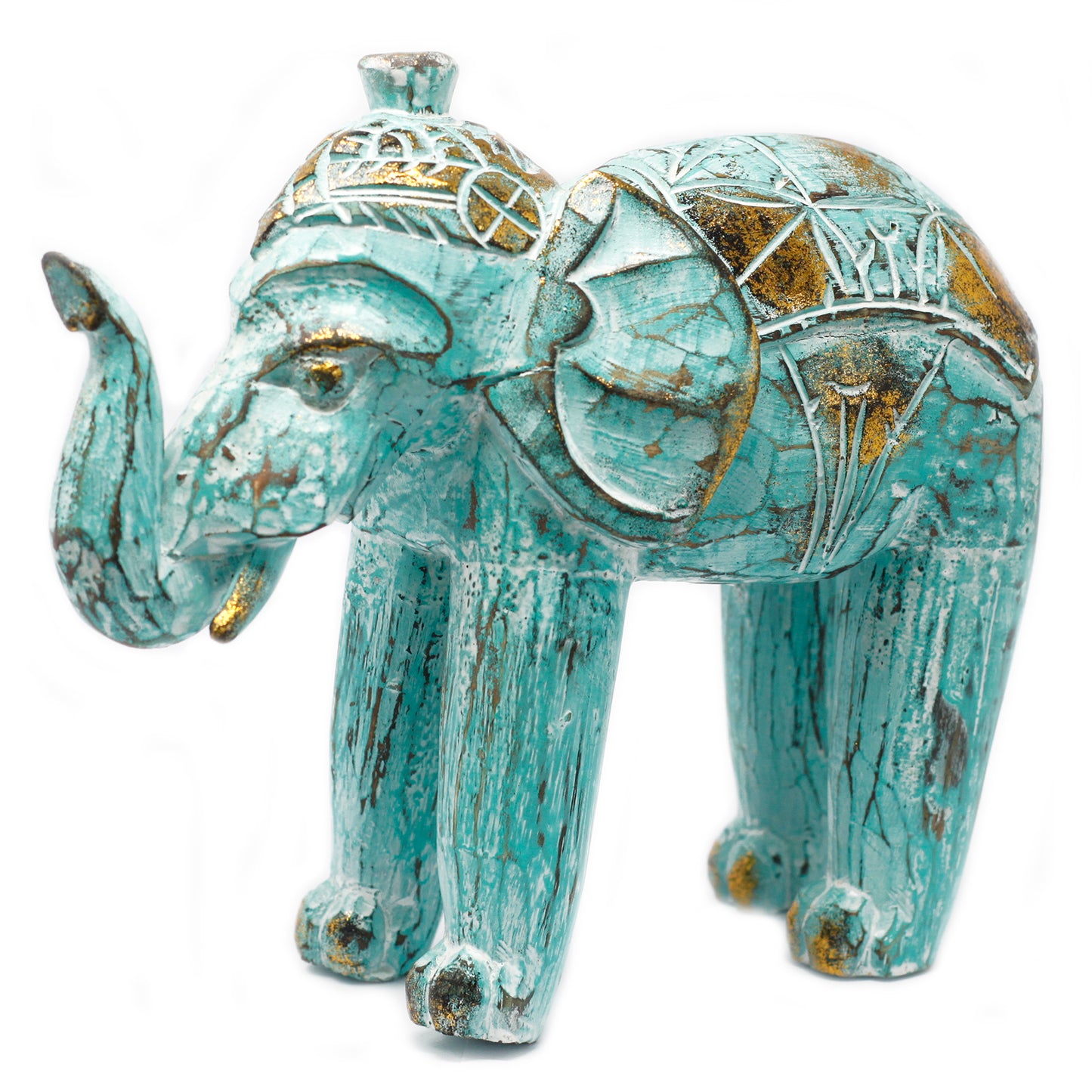 Elephant Tallado en Madera - Gold Turquesa