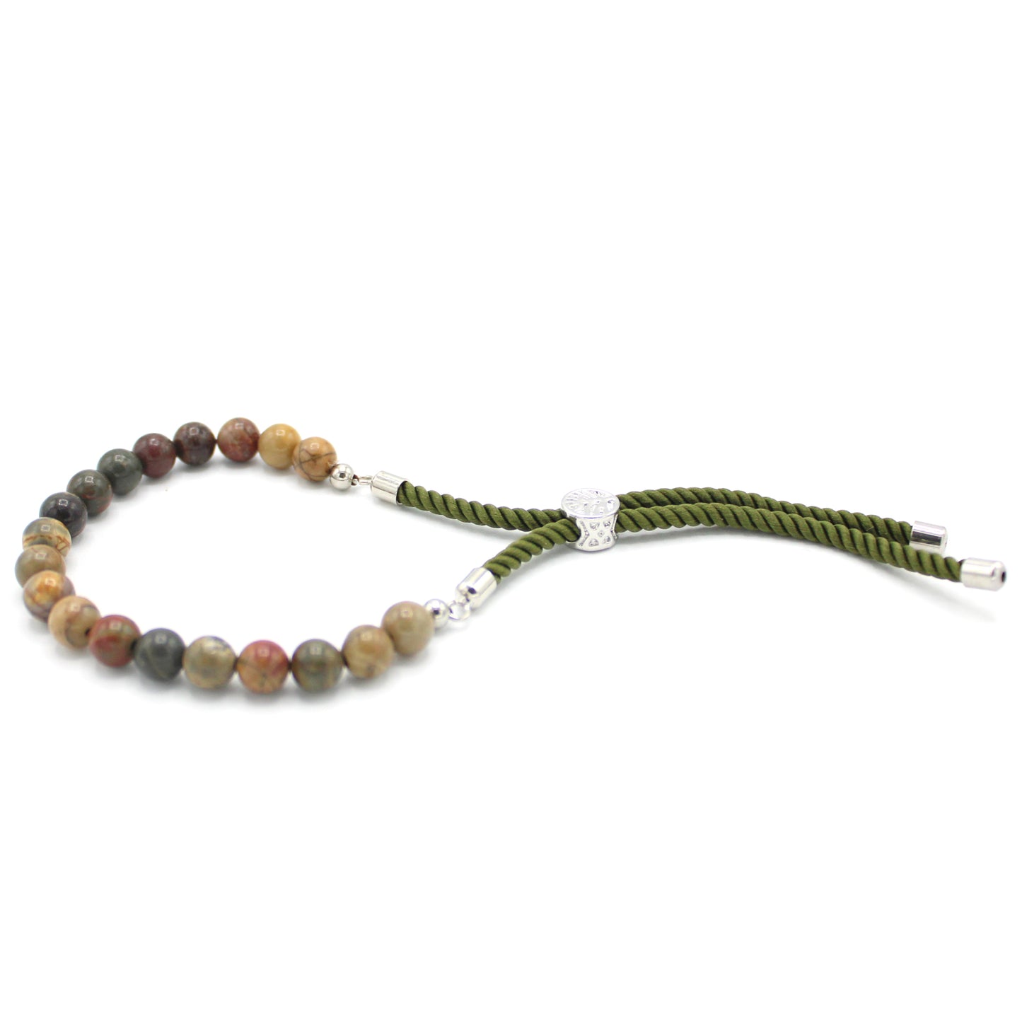 Adjustable green hem bracelet with multicolor Jasper in 18 carat gold