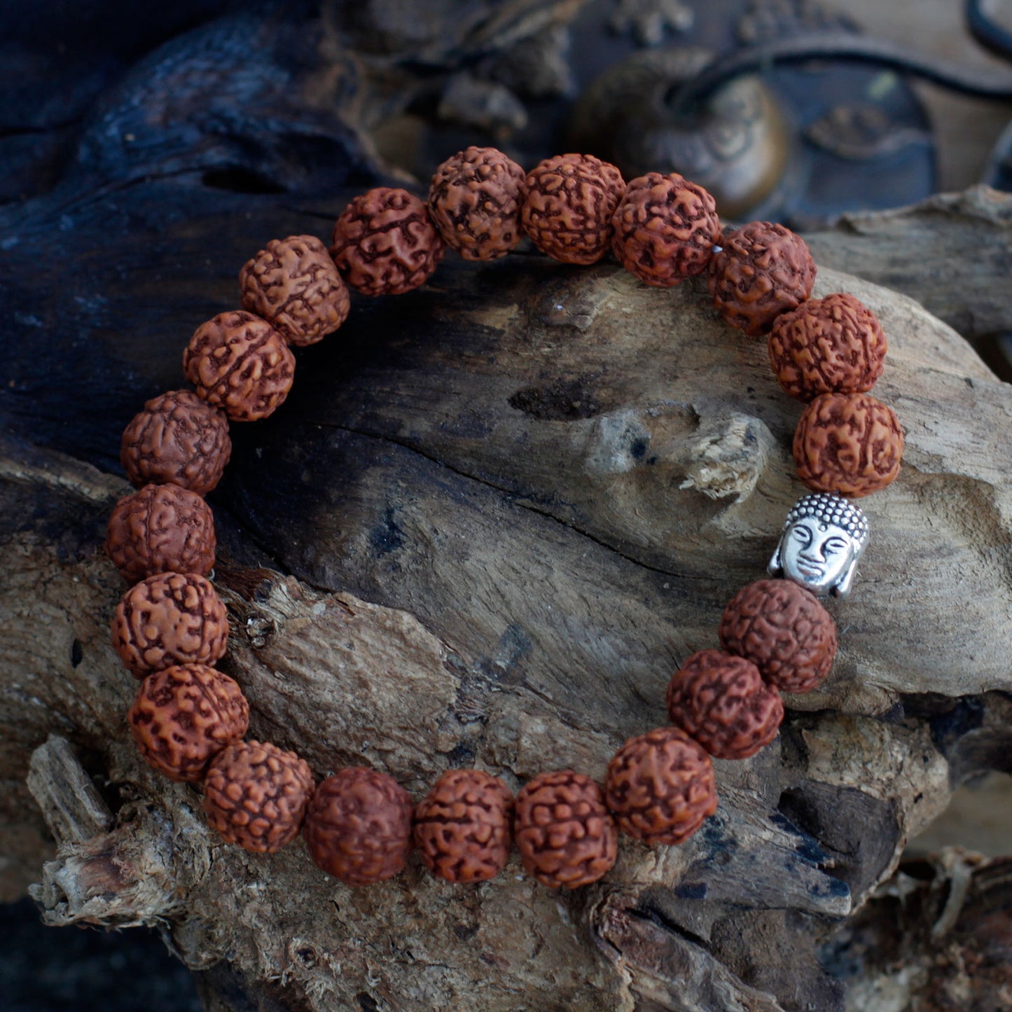 Bracelet Bouddha Rudraksha Japa Mala - Marron