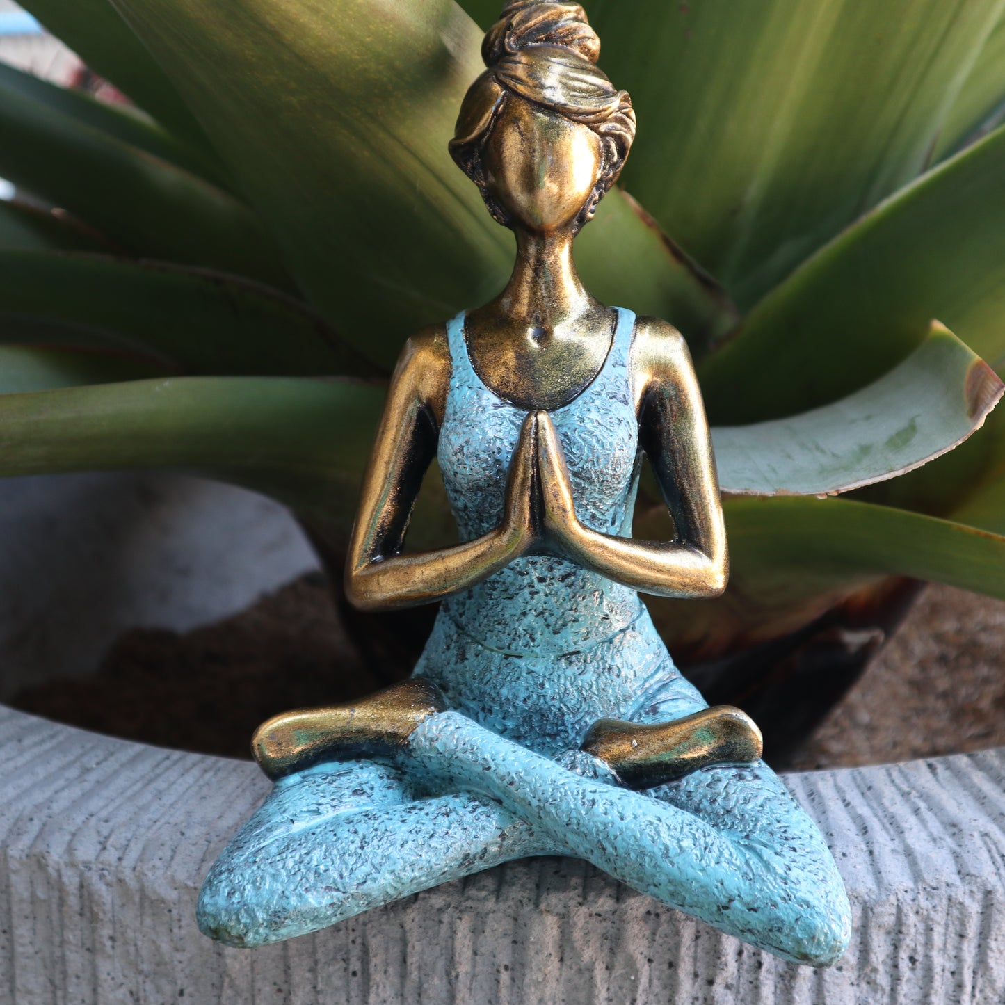 Yoga Lady Figure - Bronze &amp; Turqoise 24cm