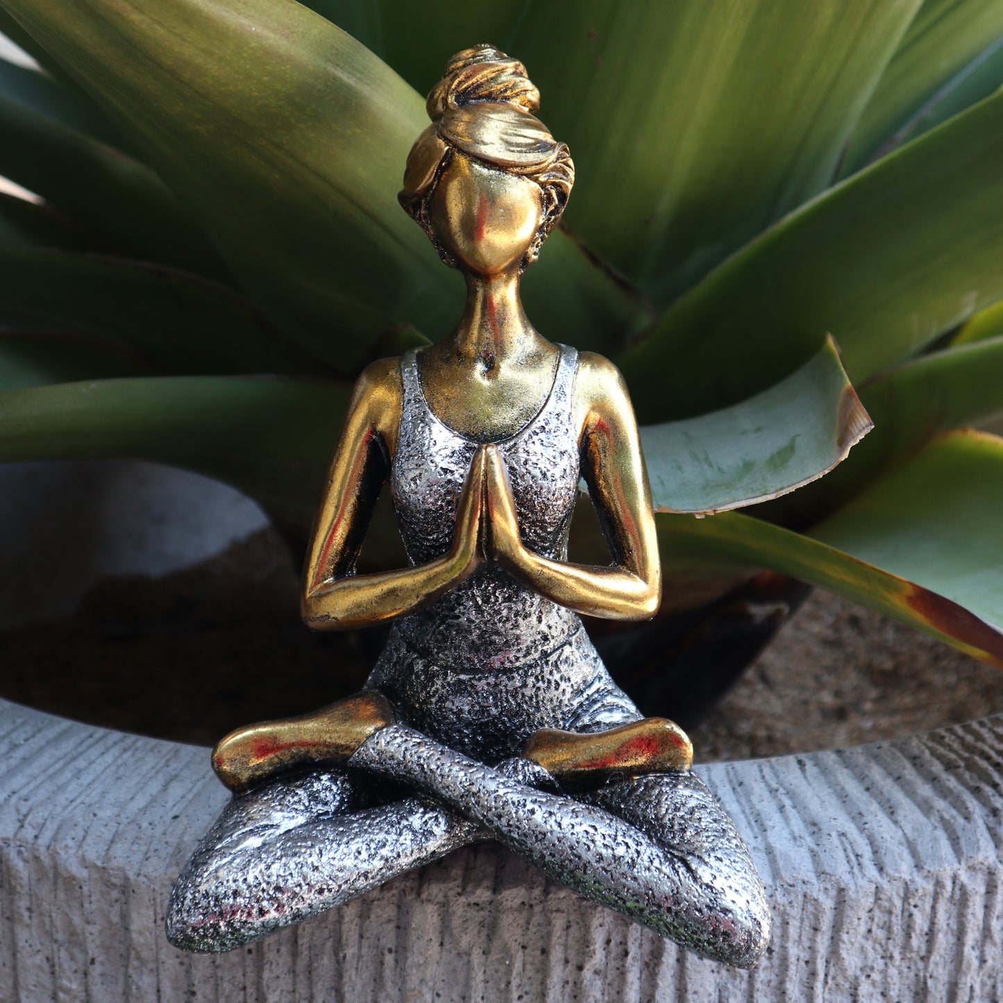 Figurine Femme Yoga - Bronze &amp; Argent 24cm