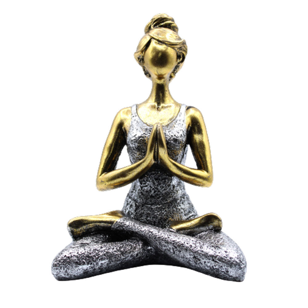 Figurine Femme Yoga - Bronze &amp; Argent 24cm