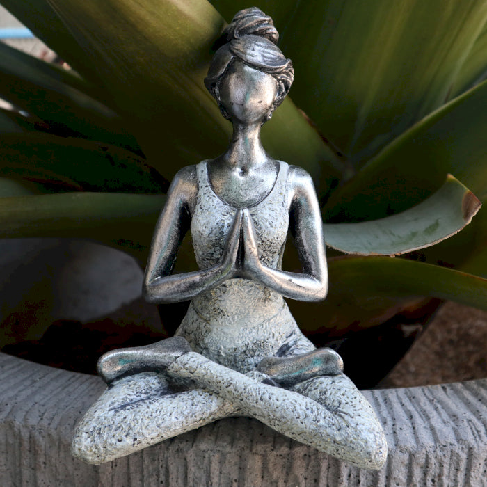 Yoga Lady Figure - Silver &amp; White 24cm