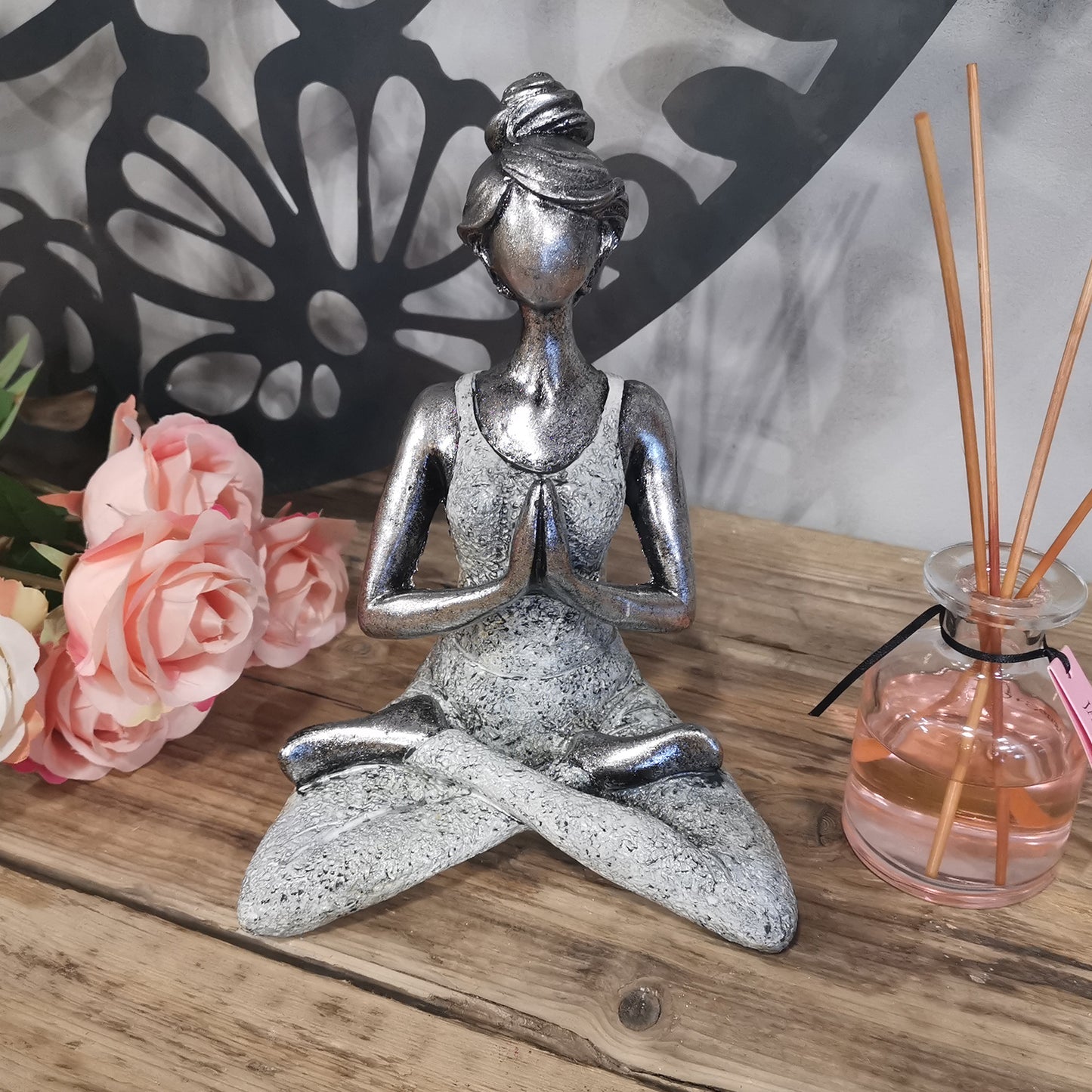 Yoga Lady Figure - Silver &amp; White 24cm