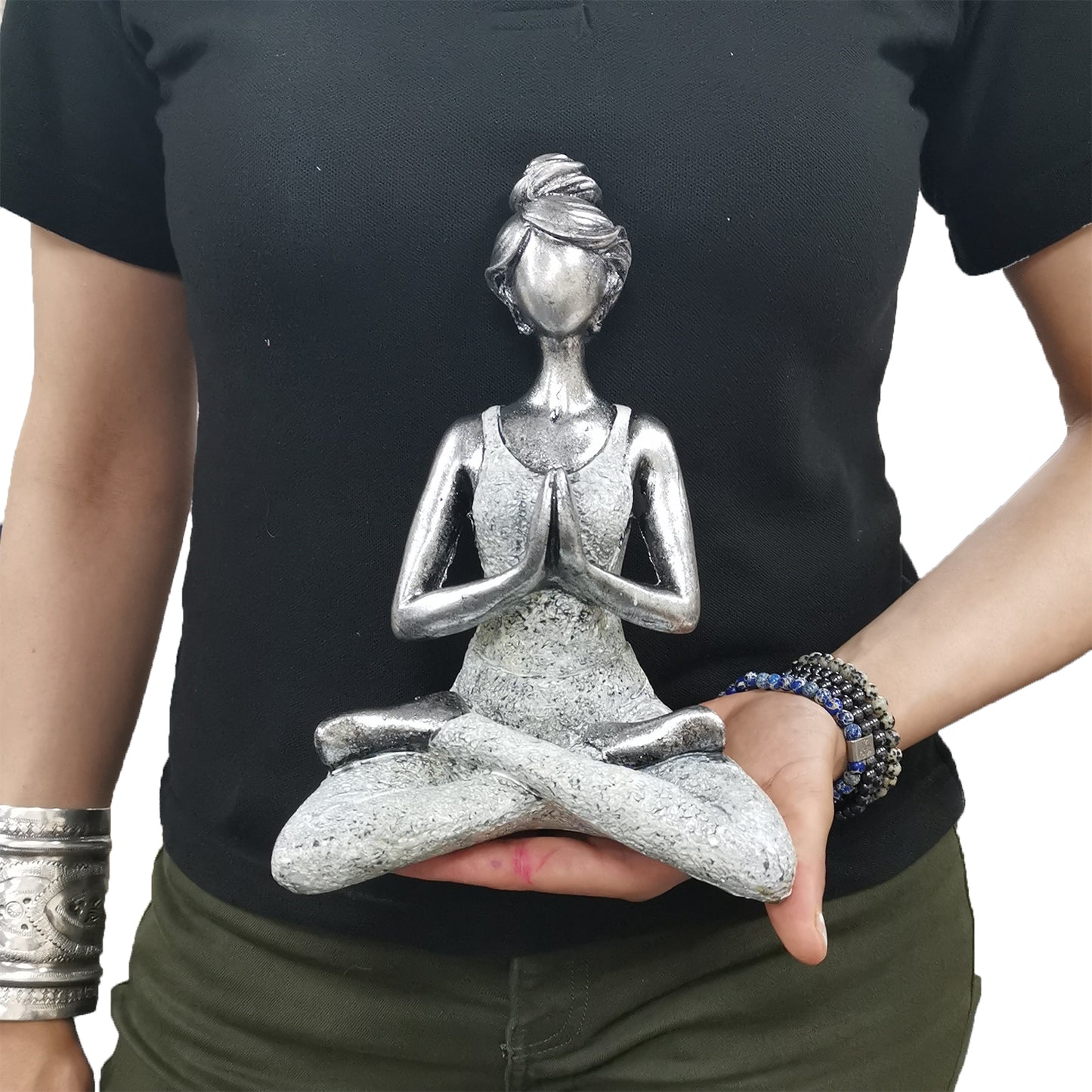 Figurine Yoga Lady - Argent &amp; Blanc 24cm