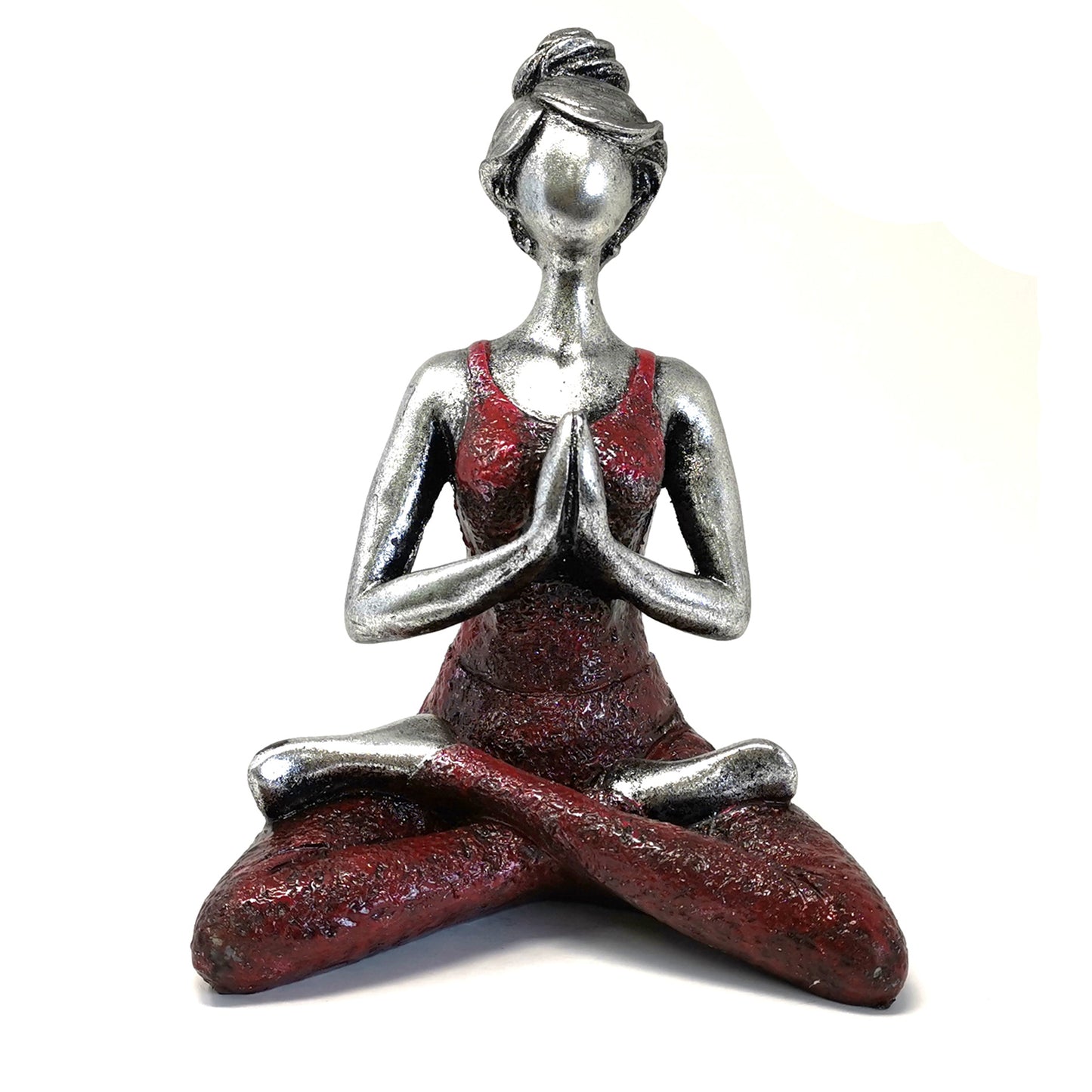 Yoga Lady Figure - Silver &amp; Bordeaux 24cm