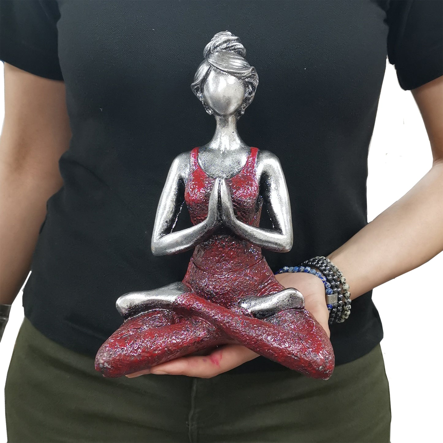 Yoga Lady Figure - Silver &amp; Bordeaux 24cm