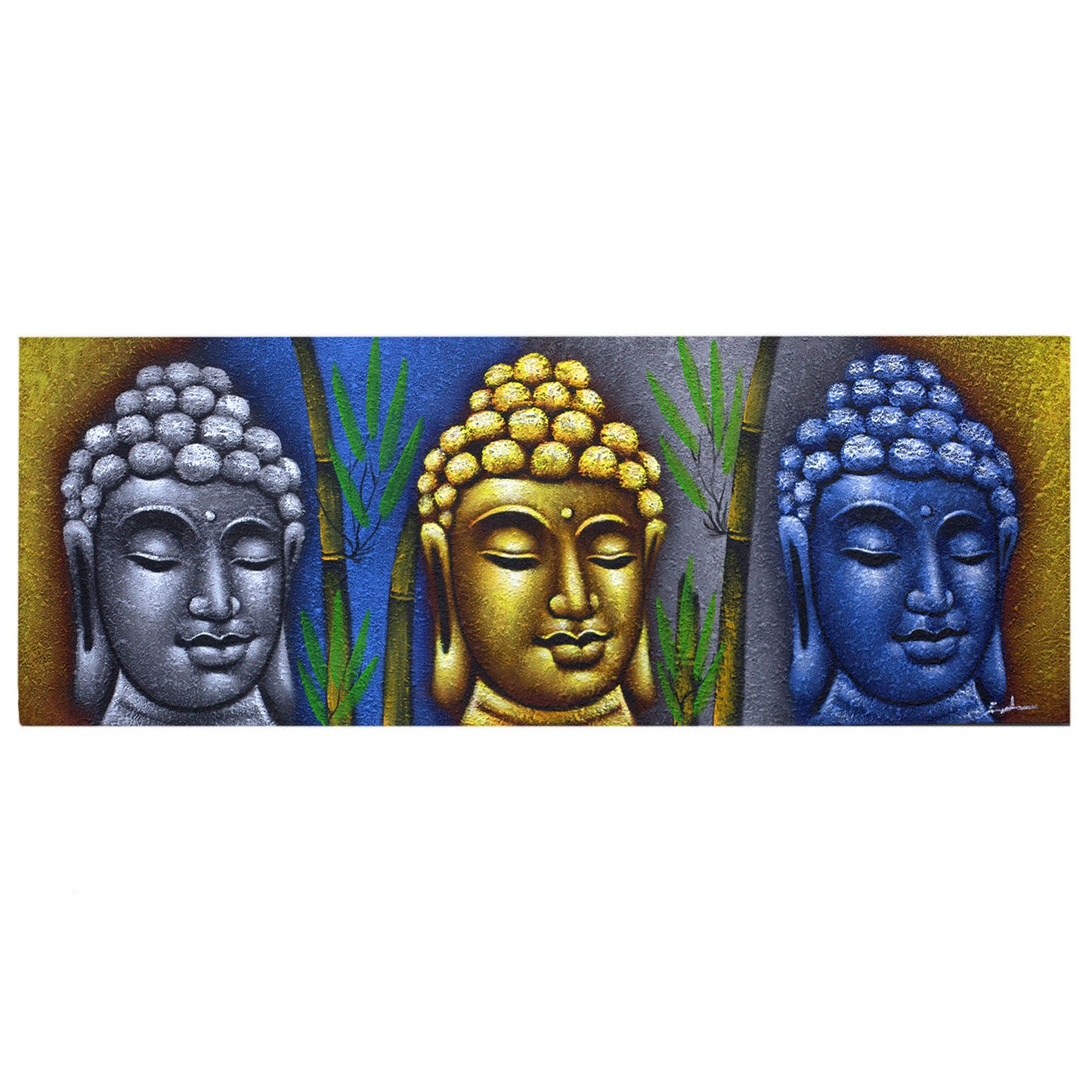 Image de Bouddha - Trois têtes avec bambou