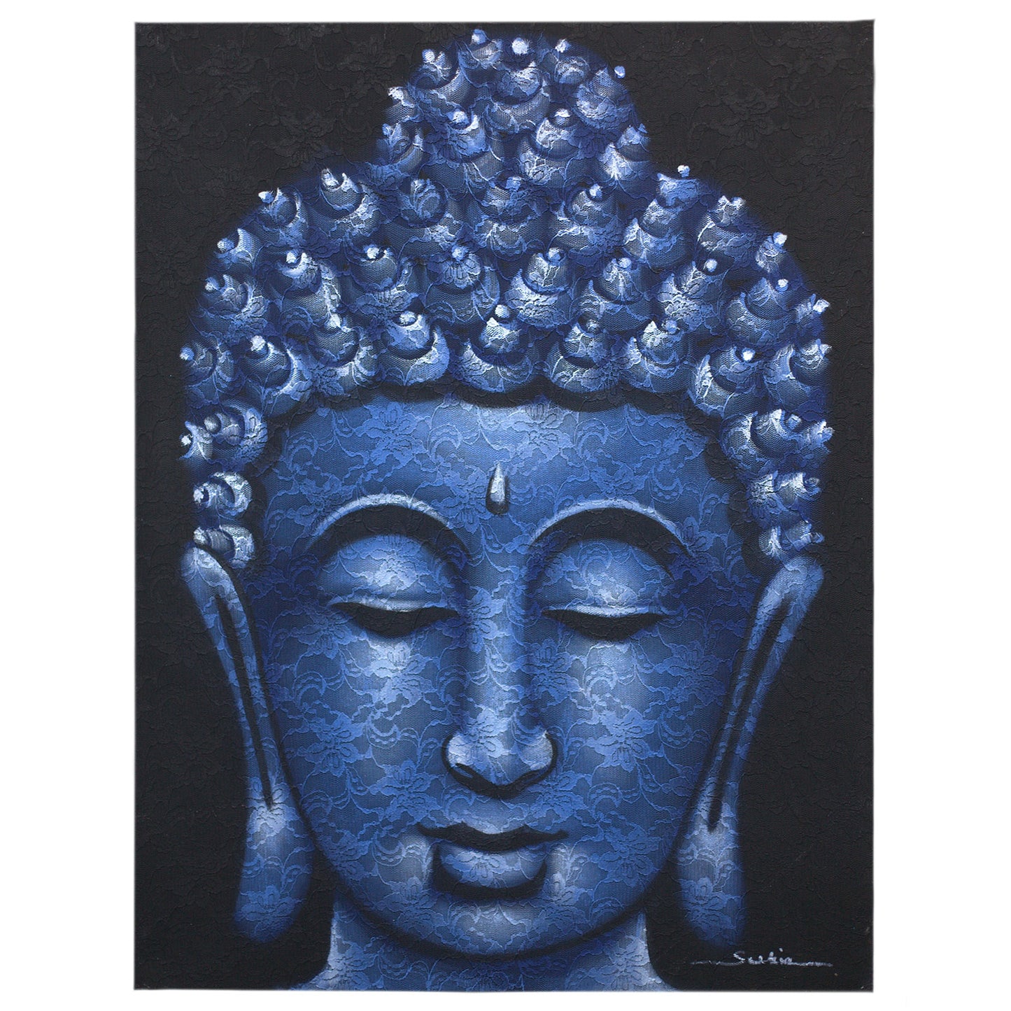 Buddha Frame - Brocade Detail in Blue