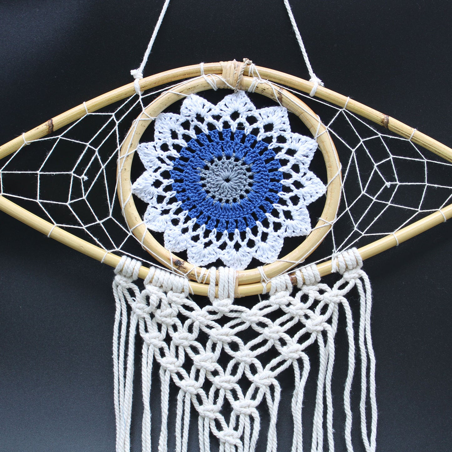 Atrapasueños - Med Macramé Eye White / Blue / Gray