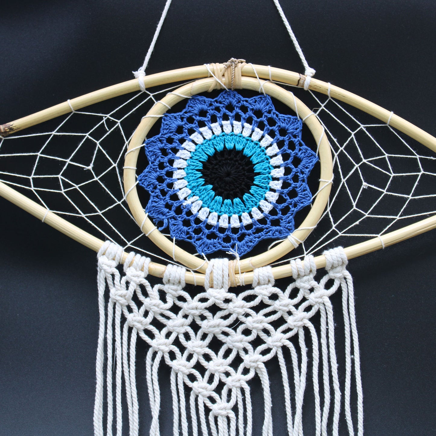 Atrapasueños - Med Macramé Evil Eye Azul / Blanco / Negro