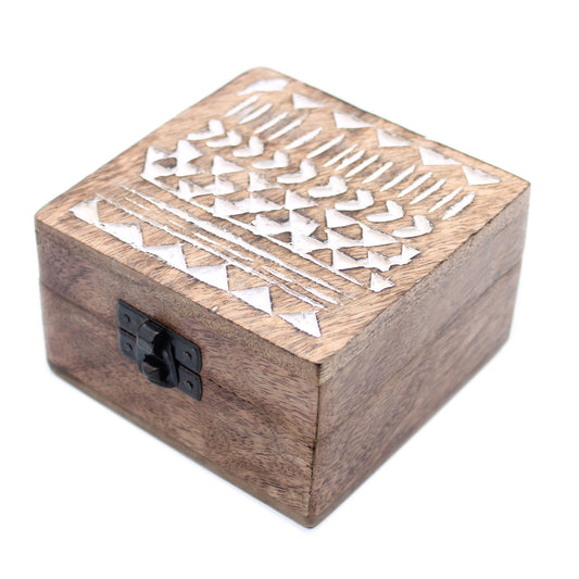 White Wooden Box - 4x4 Aztec Design