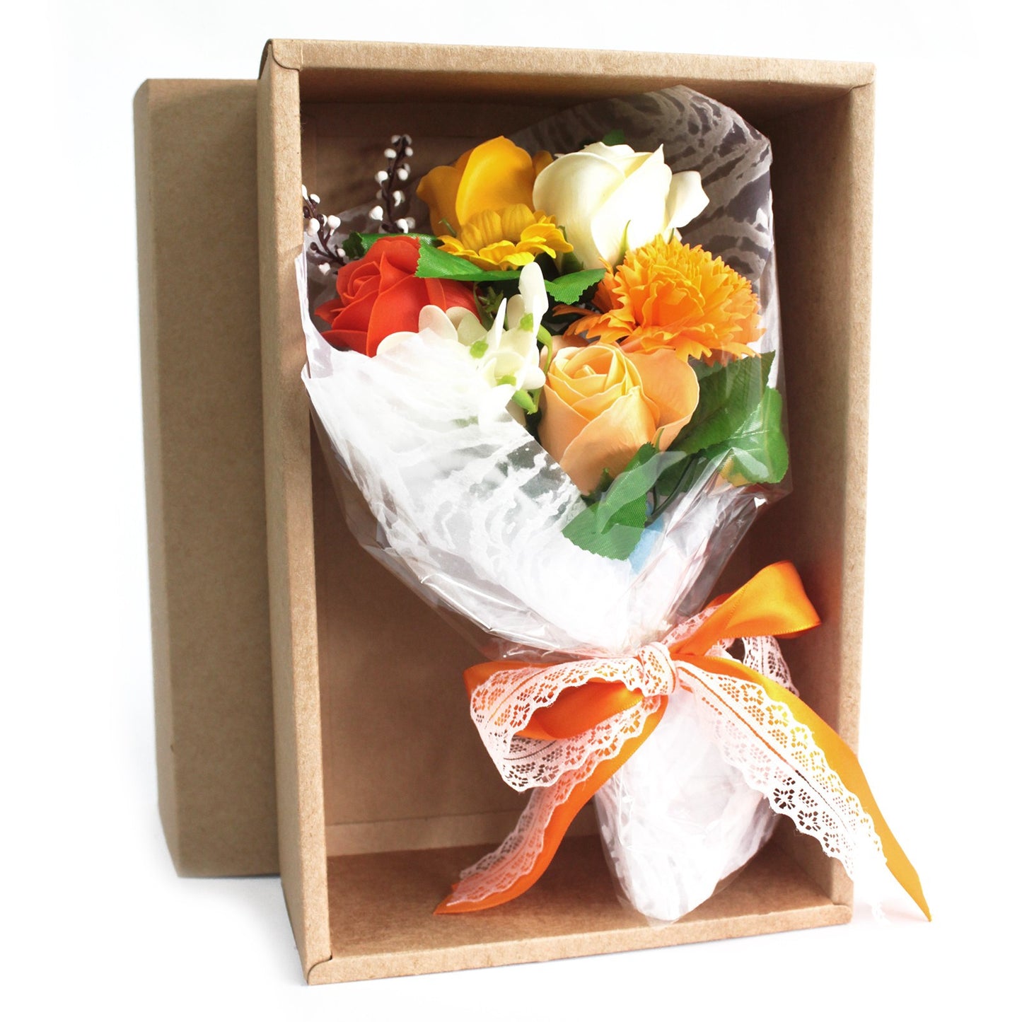 Jabon flower bouquet in box - orange