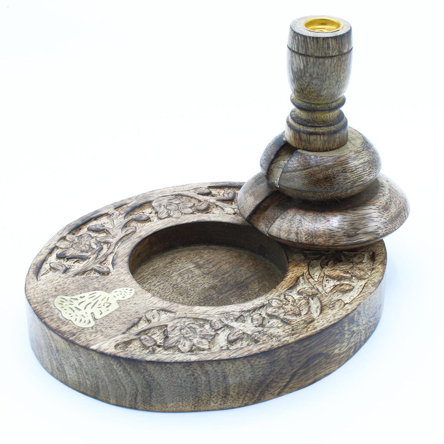 Med Mango Wood Inverse Burner - Brass Buddha