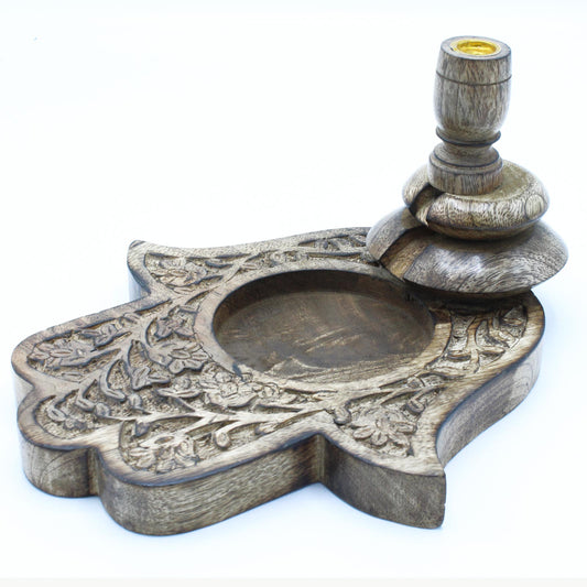 Lrg Mango Wood Inverse Burner - Hamsa