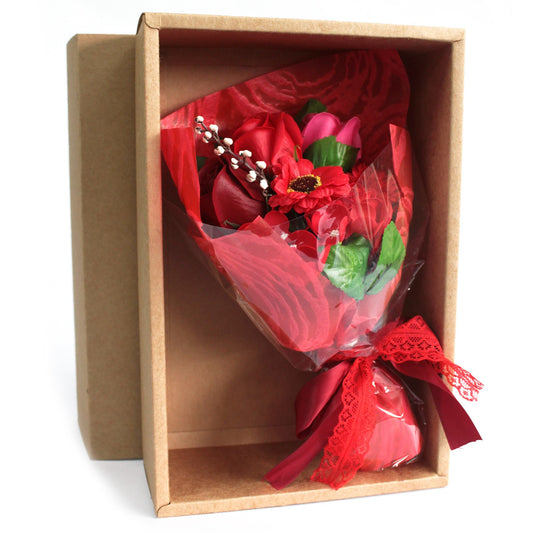 Jabon flower bouquet in box - red