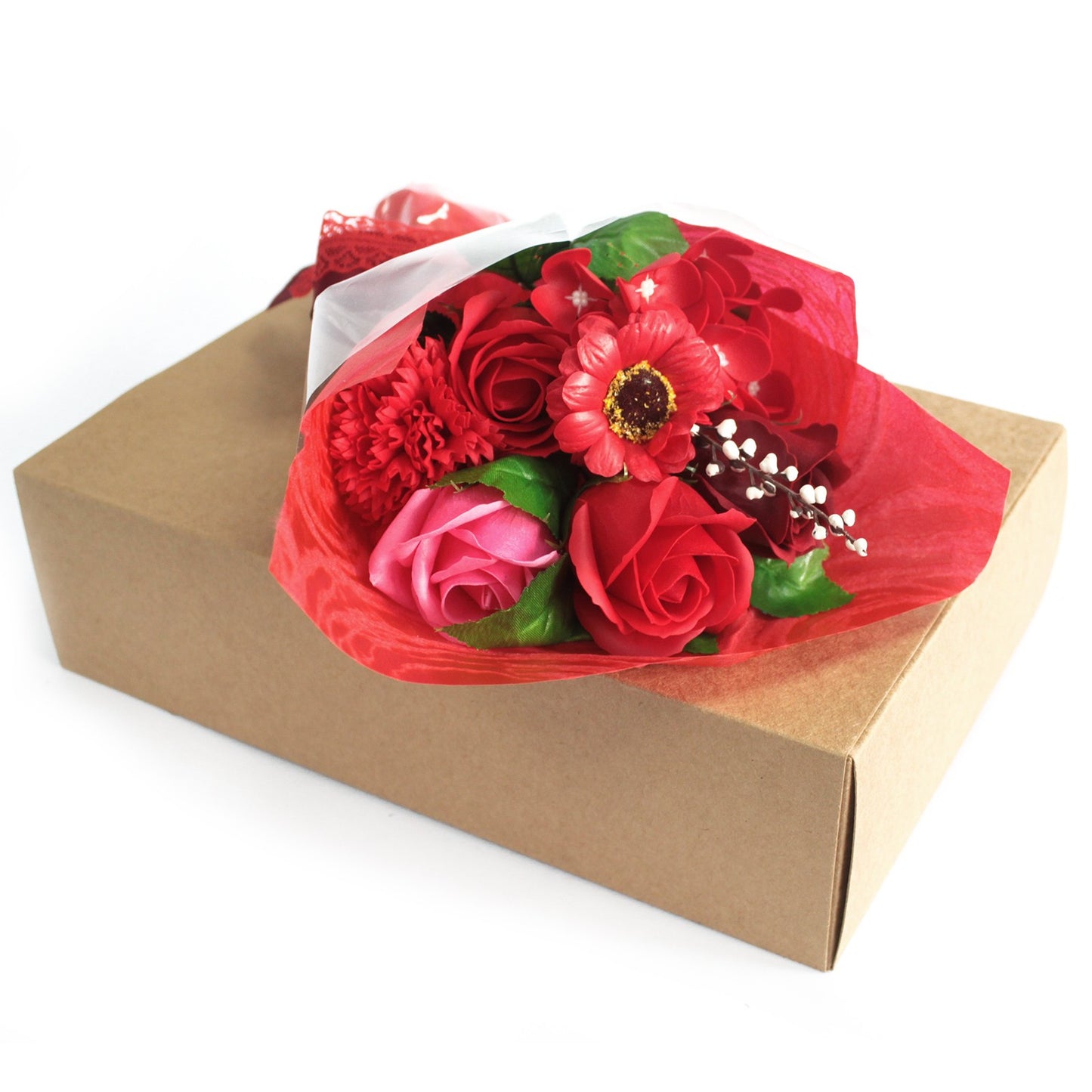 Jabon flower bouquet in box - red