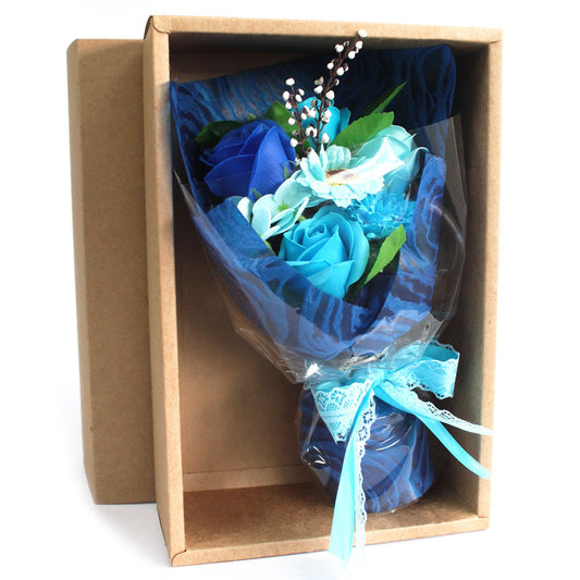 Jabon flower bouquet in box - blue