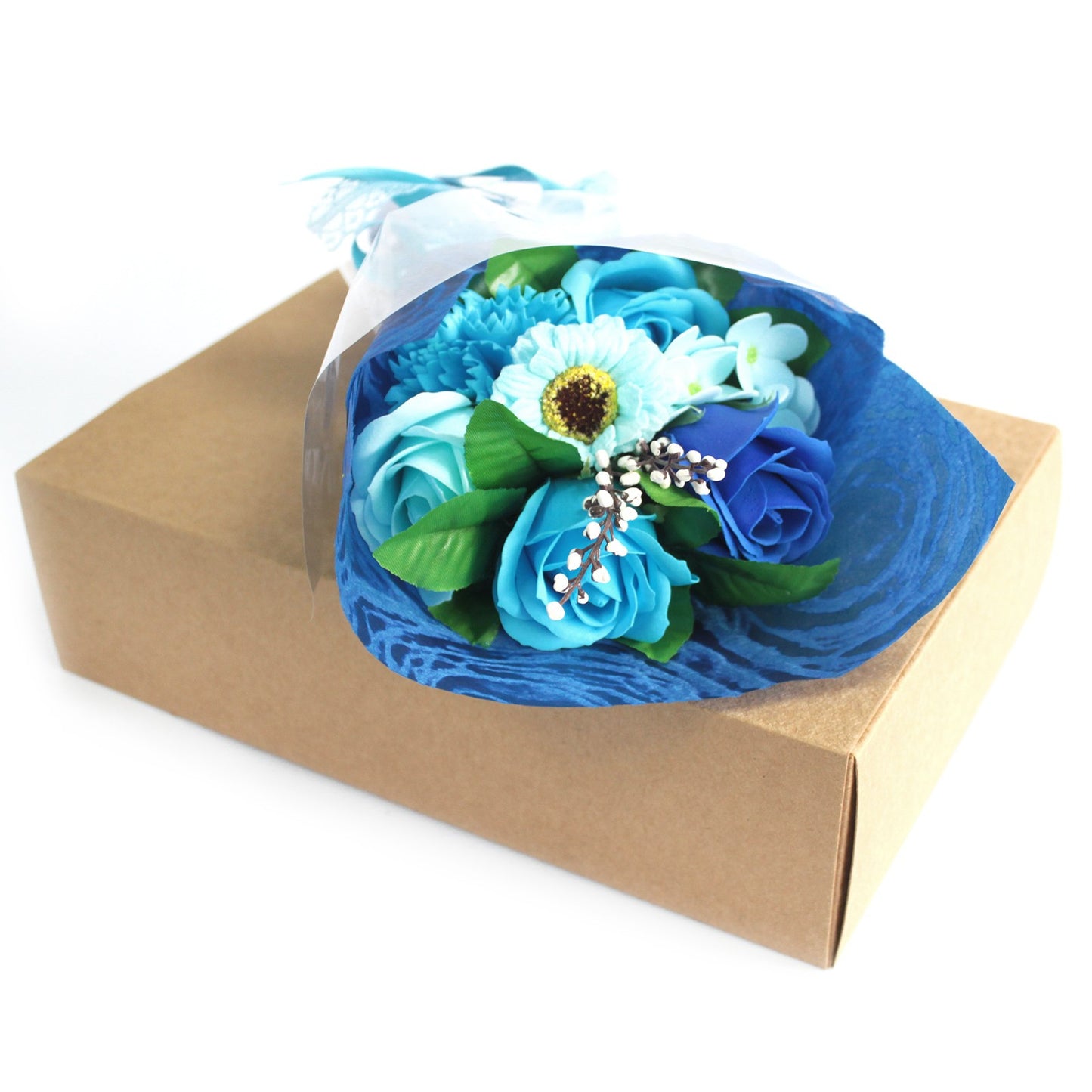 Jabon flower bouquet in box - blue