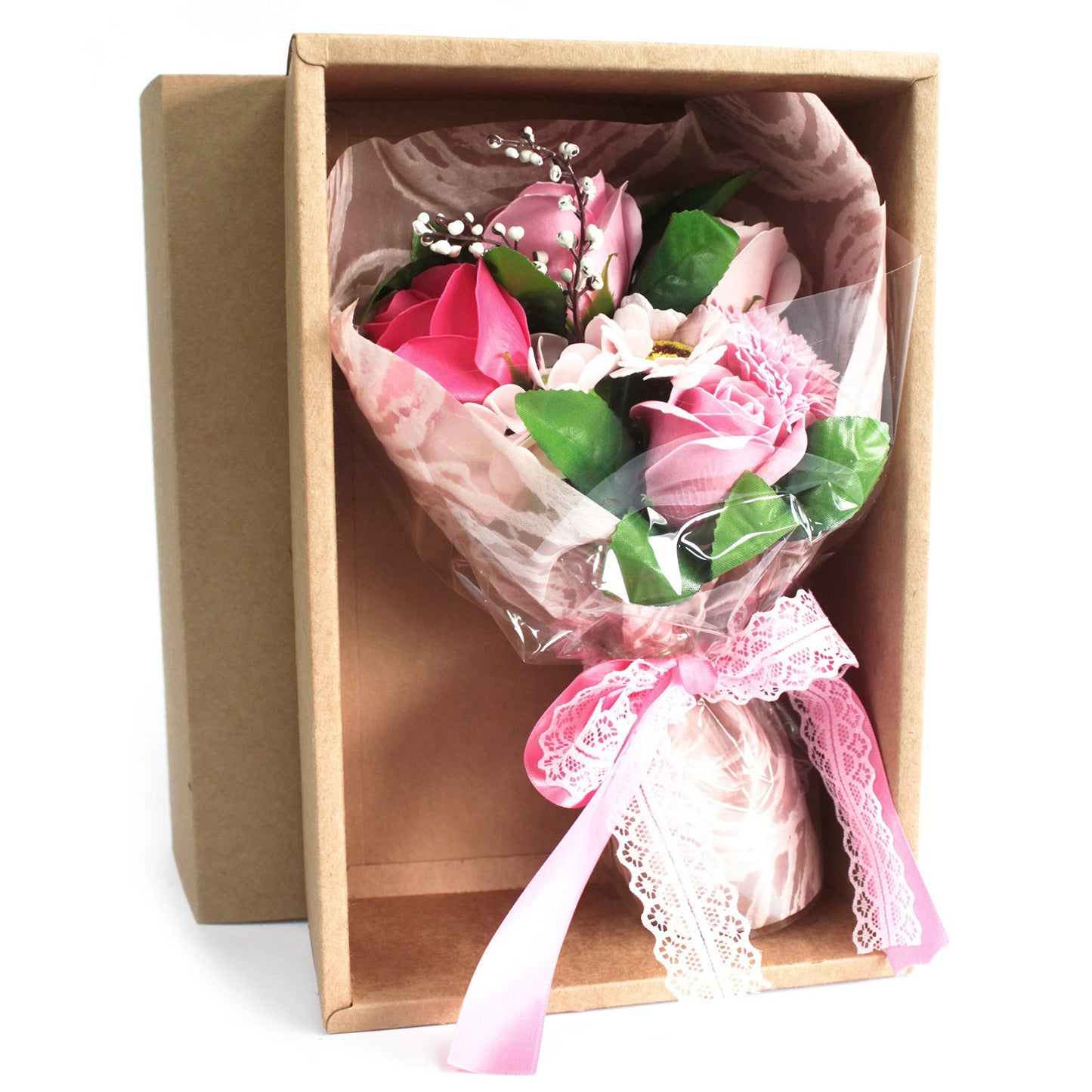 Jabon flower bouquet in box - pink