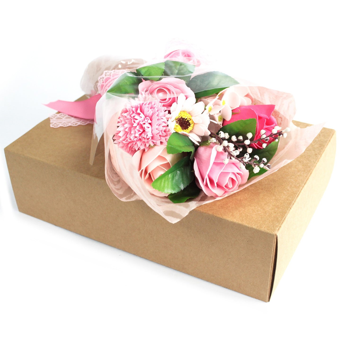 Jabon flower bouquet in box - pink