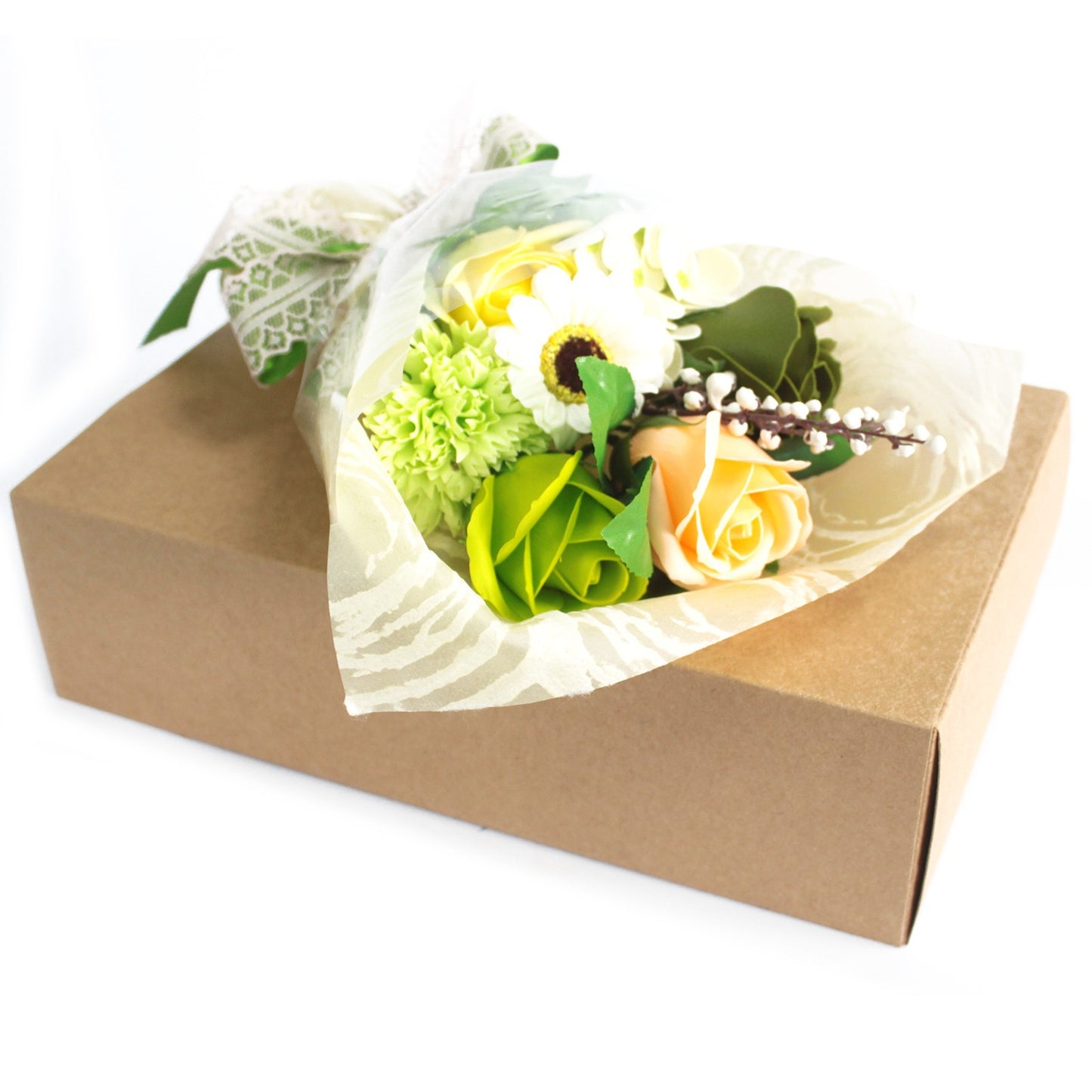 Jabon flower bouquet in box - green