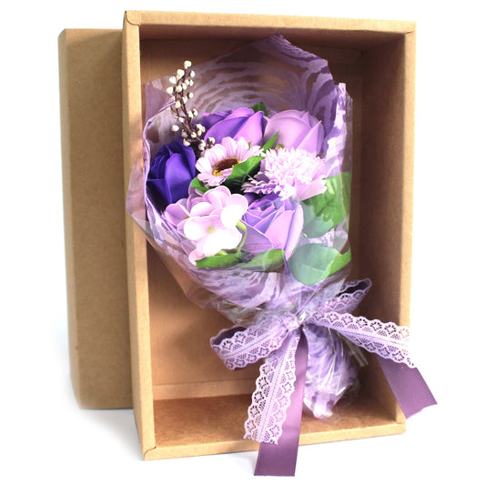 Jabon flower bouquet in box - purple