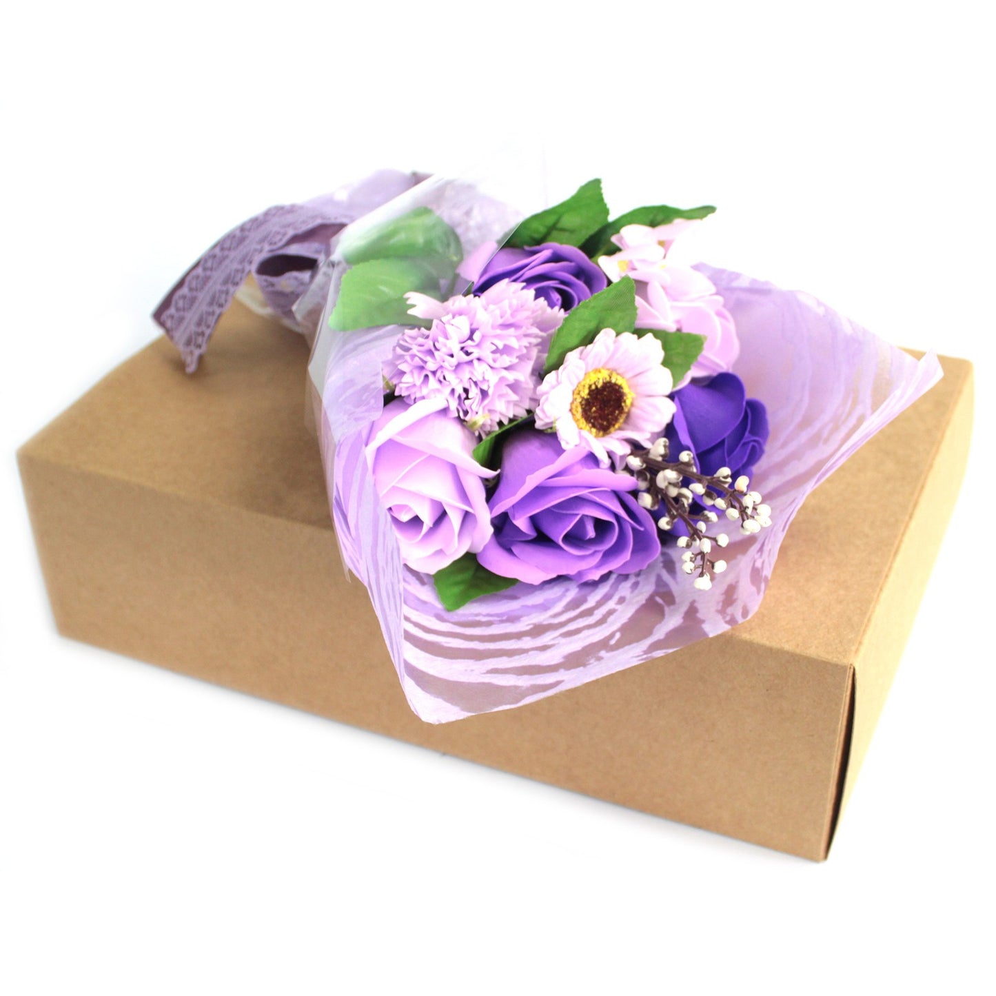 Jabon flower bouquet in box - purple